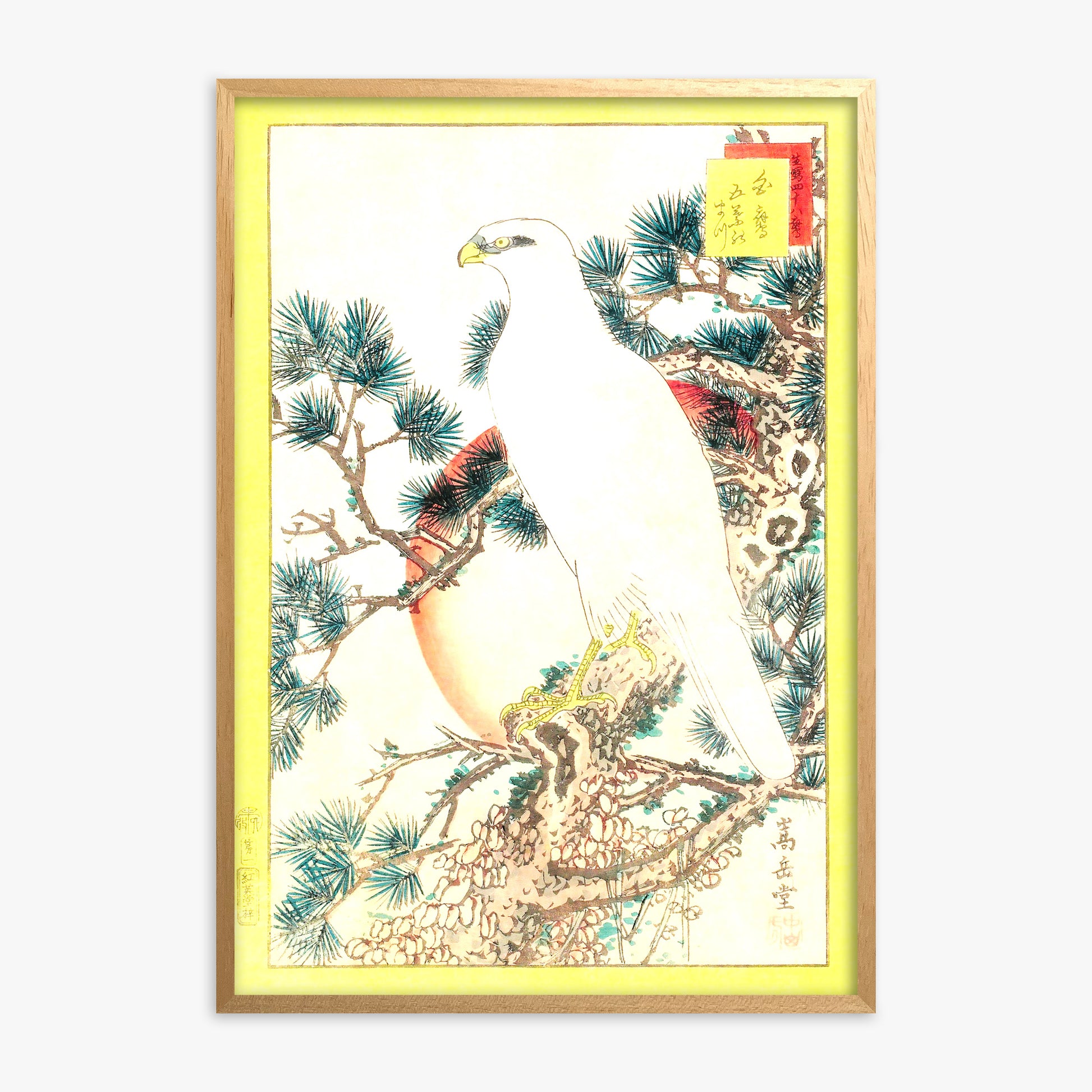 Nakayama Sûgakudô: White Falcon and Five-needled Pine, 70x100cm Oak Framed Art Reproduction