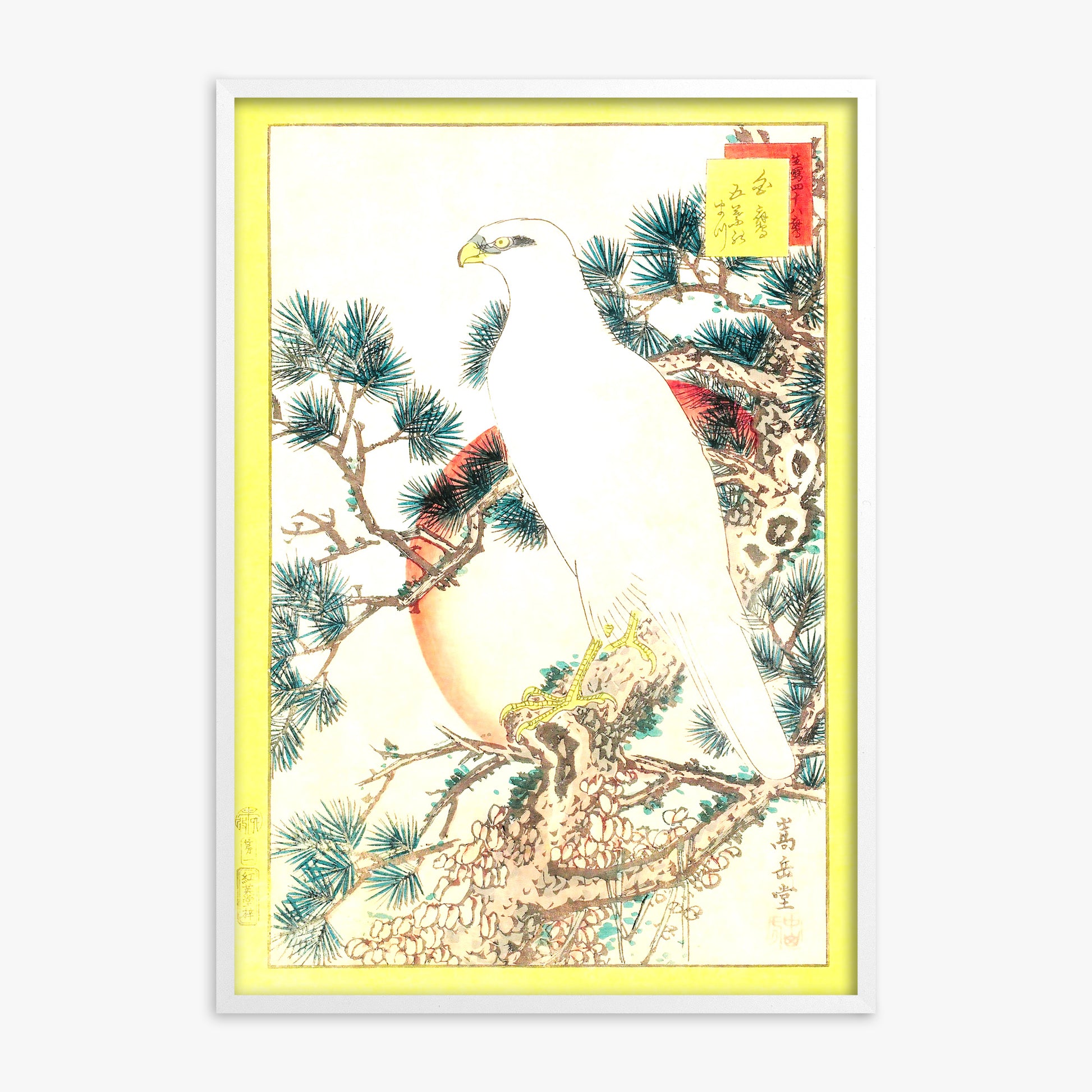 Nakayama Sûgakudô: White Falcon and Five-needled Pine, 70x100cm Whitek Framed Art Reproduction