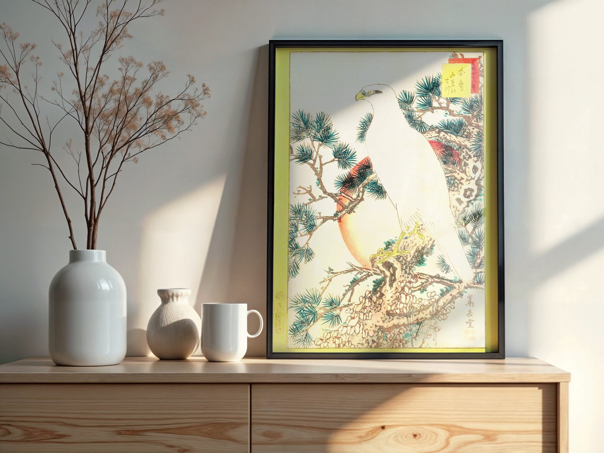 Design Concept No. 22 for Nakayama Sûgakudô: White Falcon and Five-needled Pine Japanese Wall Art