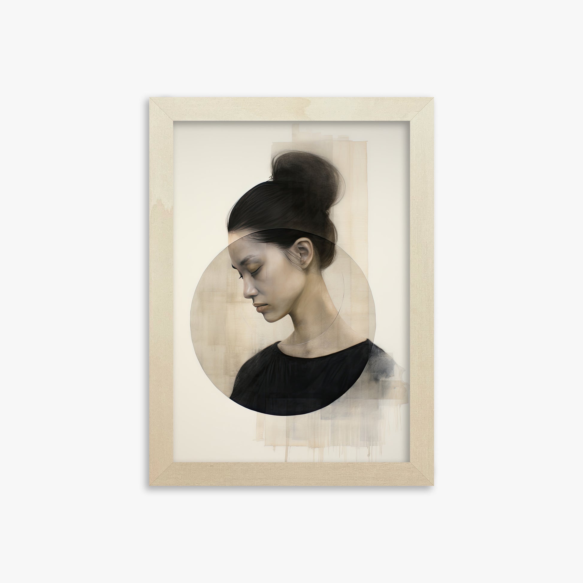 Serene Contemplation, 21x30cm Framed Art Reproduction With Lime Wood Frame