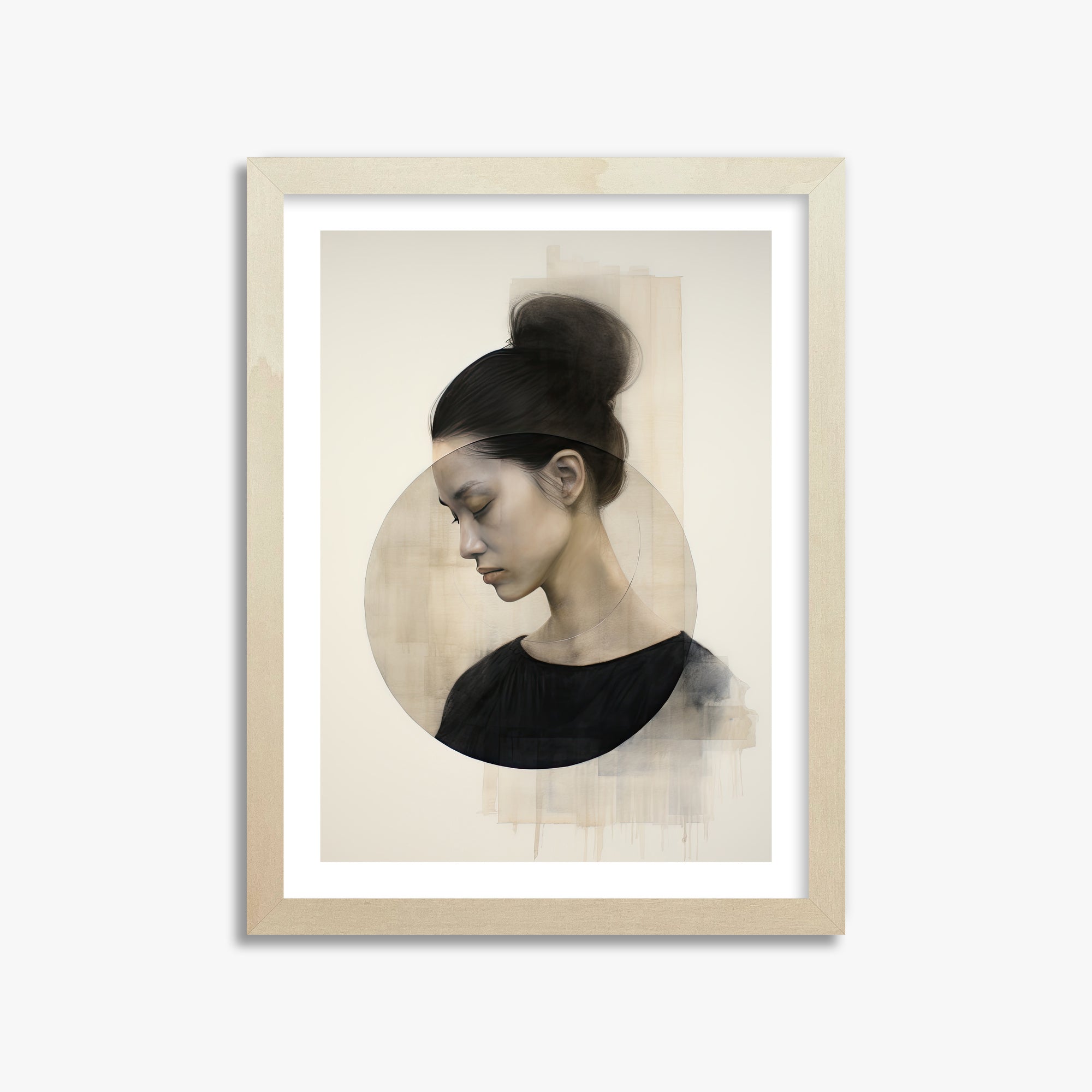 Serene Contemplation, 30x40cm Framed Art Reproduction With Lime Wood Frame