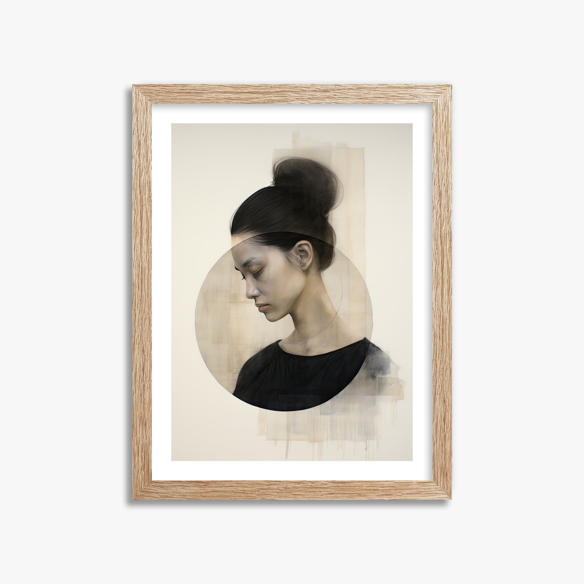 Serene Contemplation, 30x40cm Framed Art Reproduction With Raw Oak Frame
