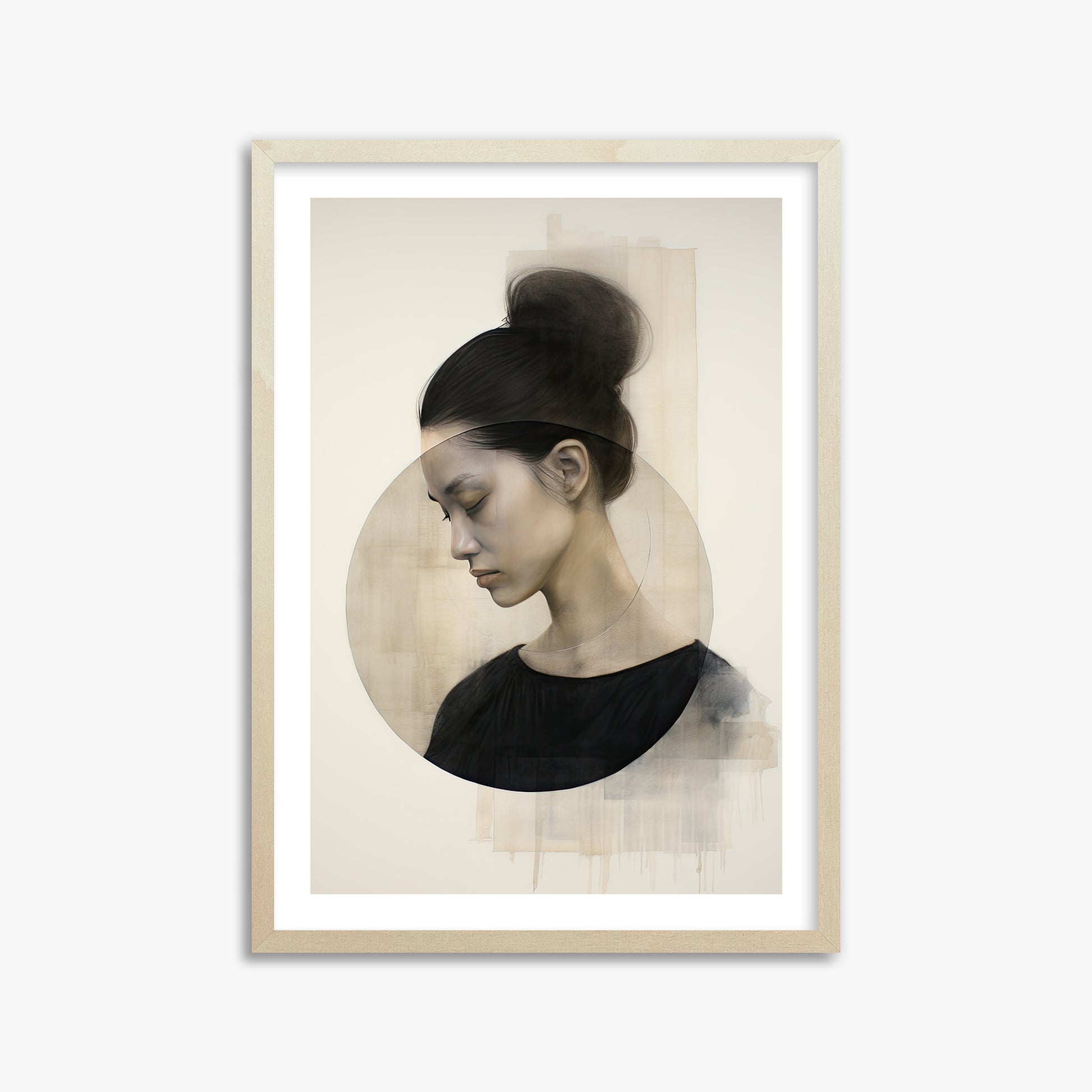 Serene Contemplation, 50x70cm Framed Art Reproduction With Lime Wood Frame