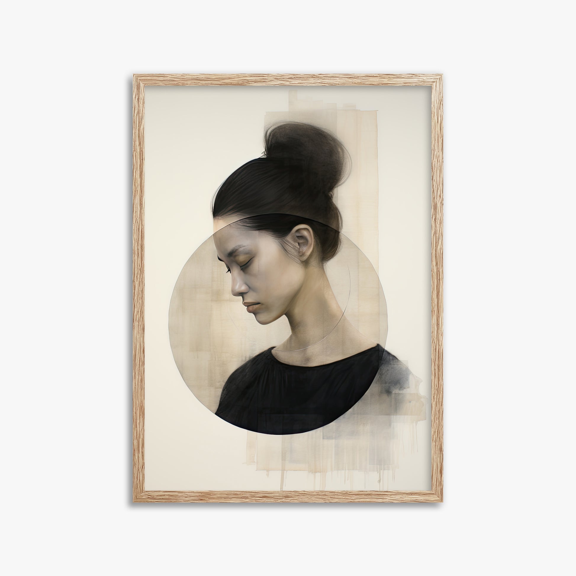 Serene Contemplation, 50x70cm Framed Art Reproduction With Raw Oak Frame