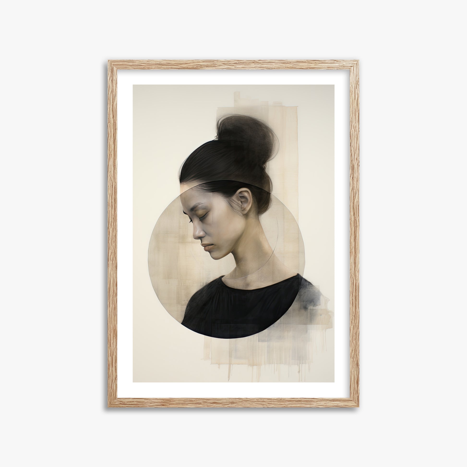 Serene Contemplation, 50x70cm Framed Art Reproduction With Raw Oak Frame