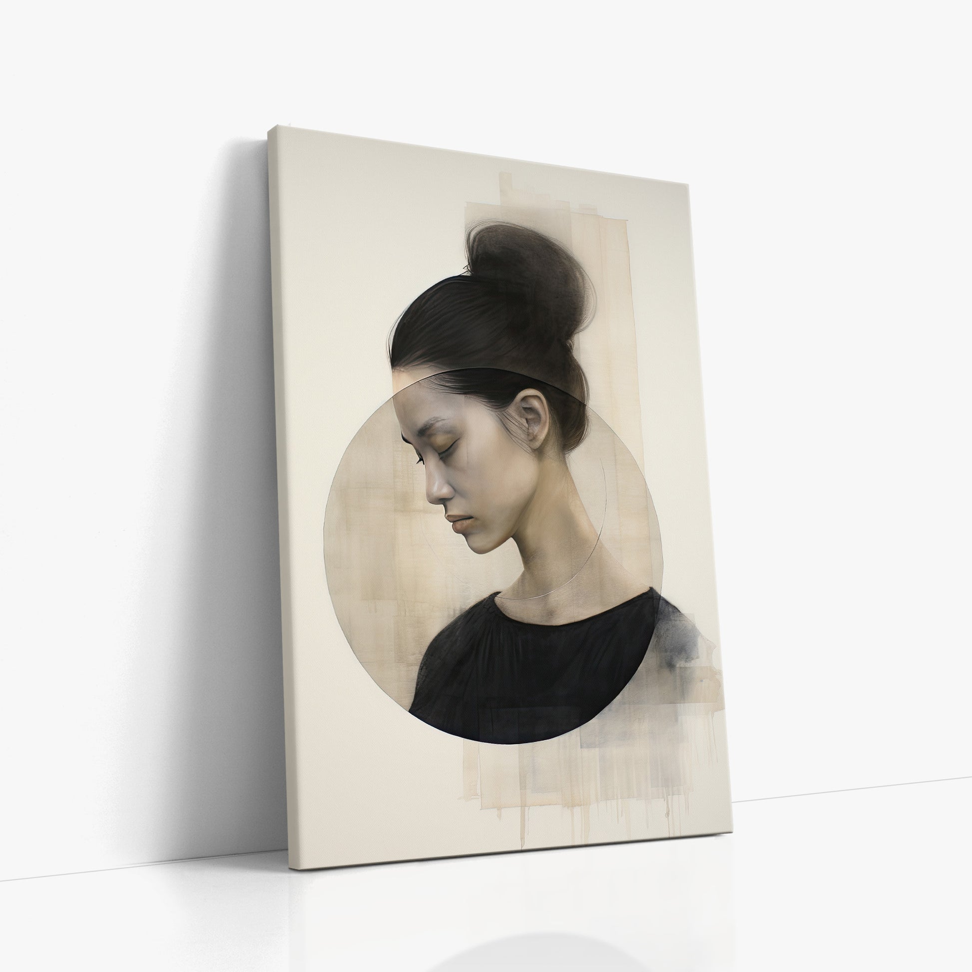 Serene Contemplation, 60x90cm Satin Canvas Art Reproduction Left Angle