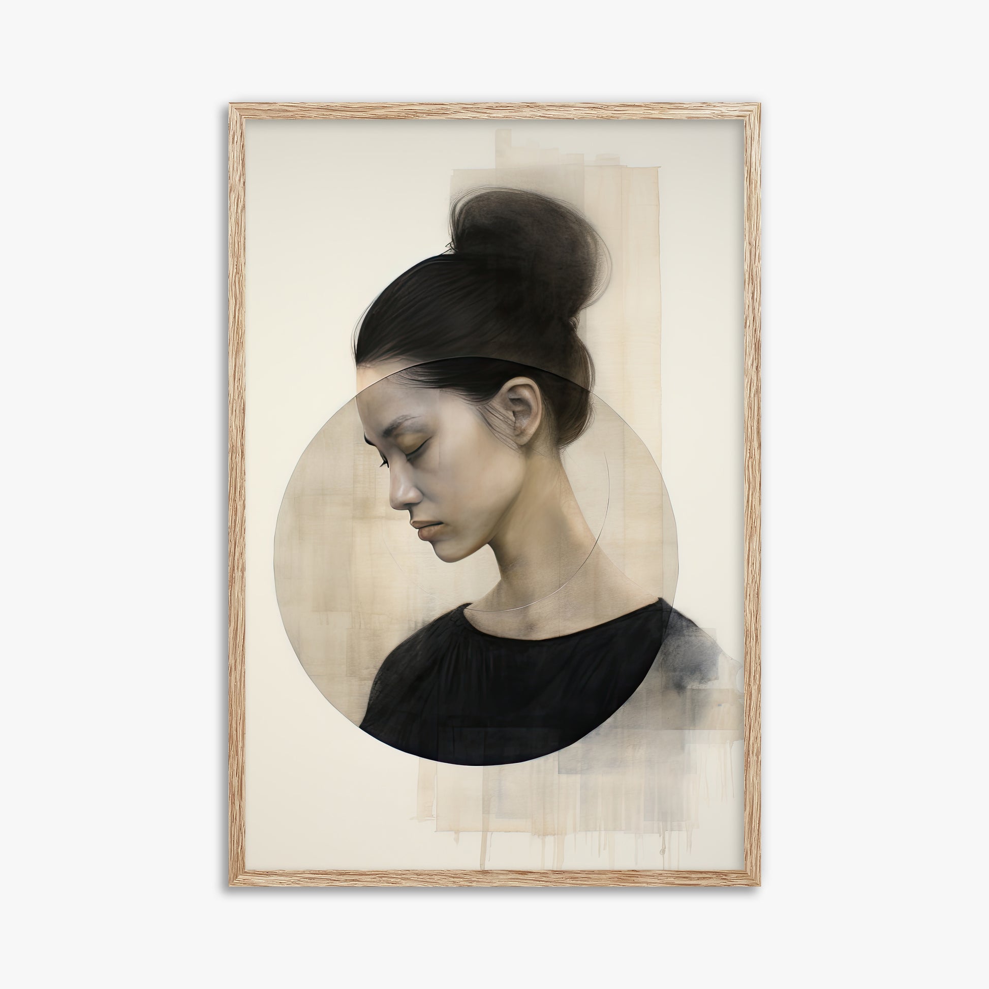 Serene Contemplation, 61x91cm Framed Art Reproduction With Raw Oak Frame