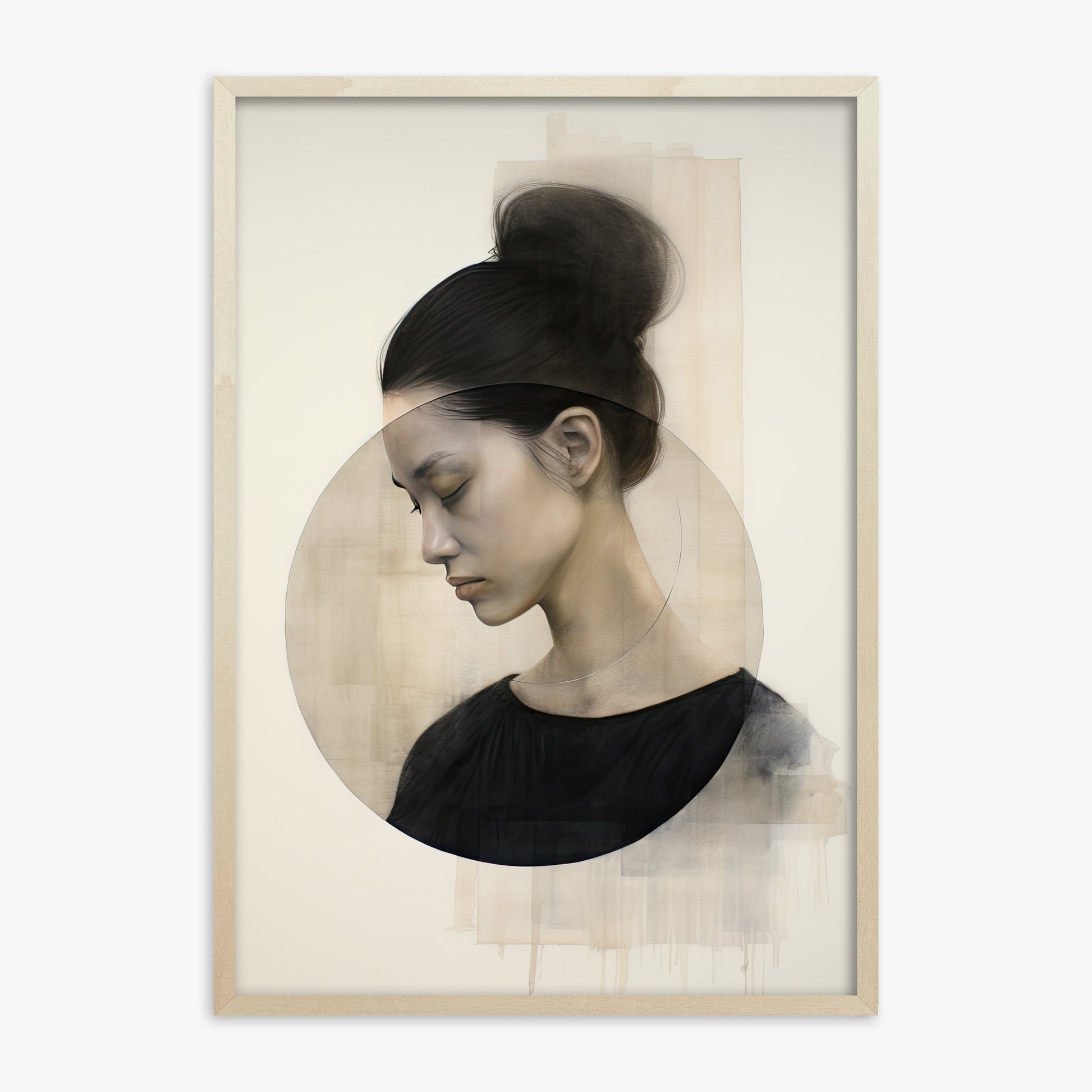 Serene Contemplation, 70x100cm Framed Art Reproduction With Lime Wood Frame