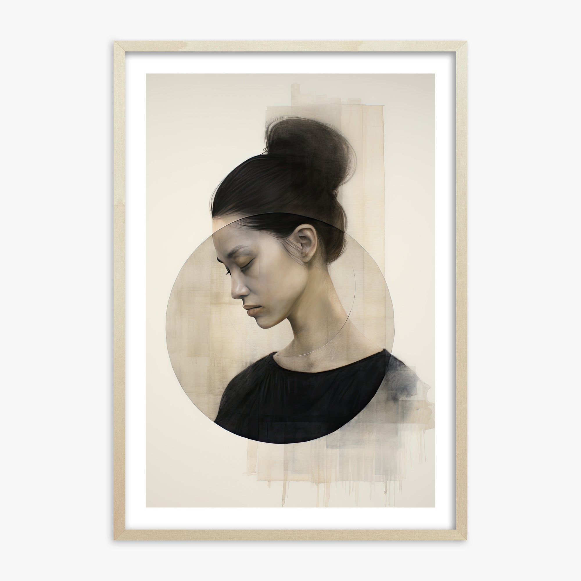 Serene Contemplation, 70x100cm Framed Art Reproduction With Lime Wood Frame
