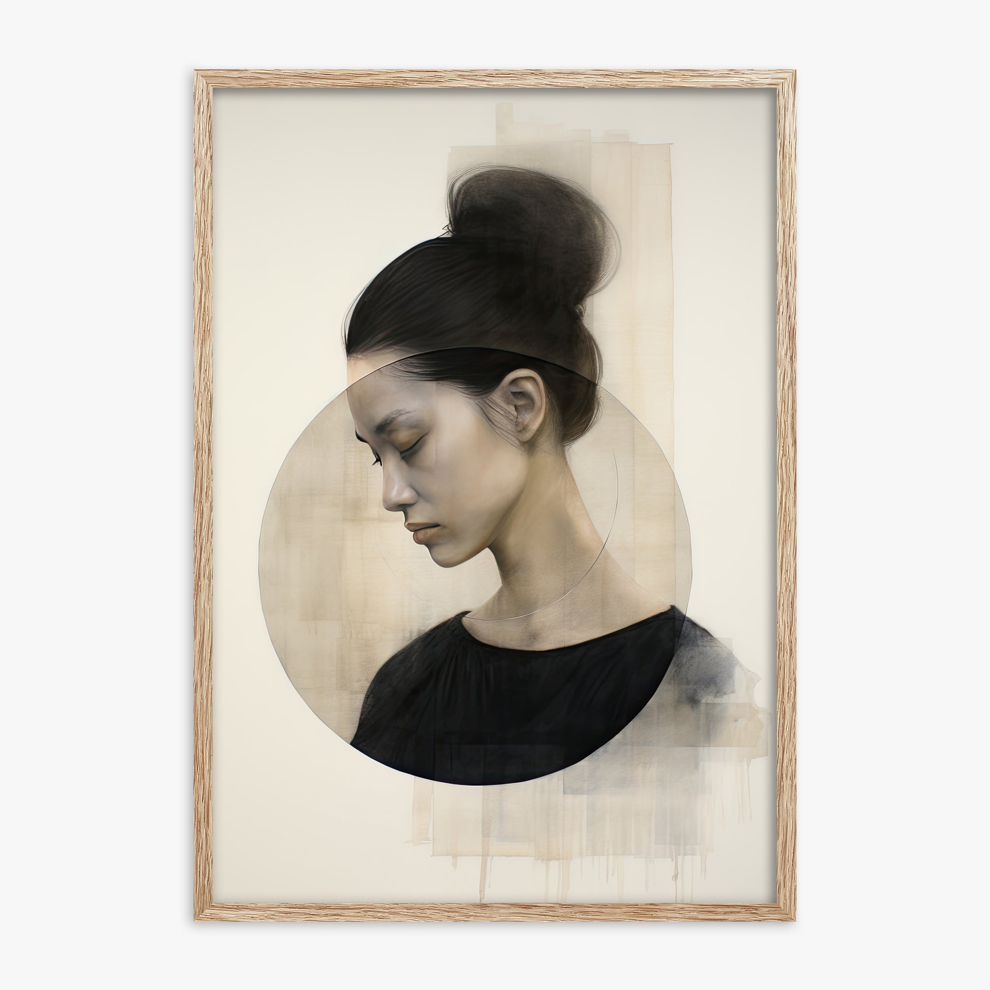 Serene Contemplation, 70x100cm Framed Art Reproduction With Raw Oak Frame