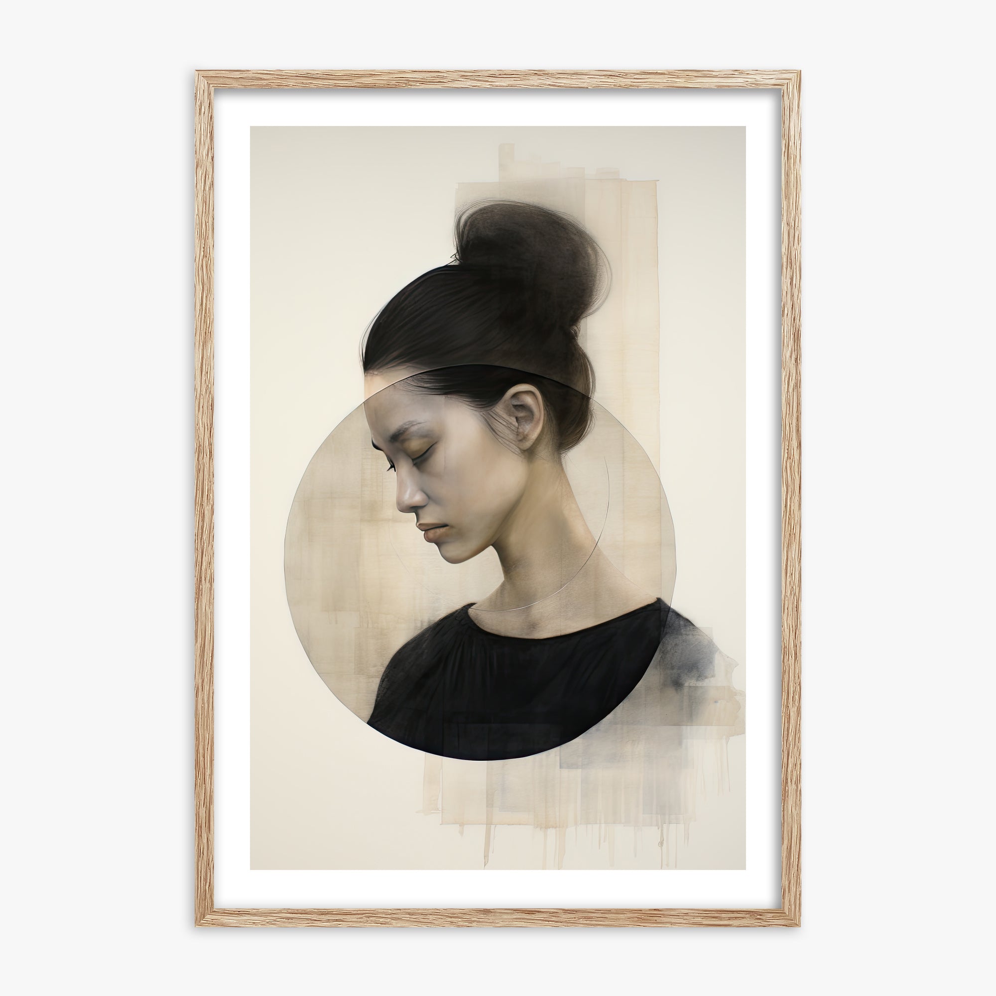 Serene Contemplation, 70x100cm Framed Art Reproduction With Raw Oak Frame