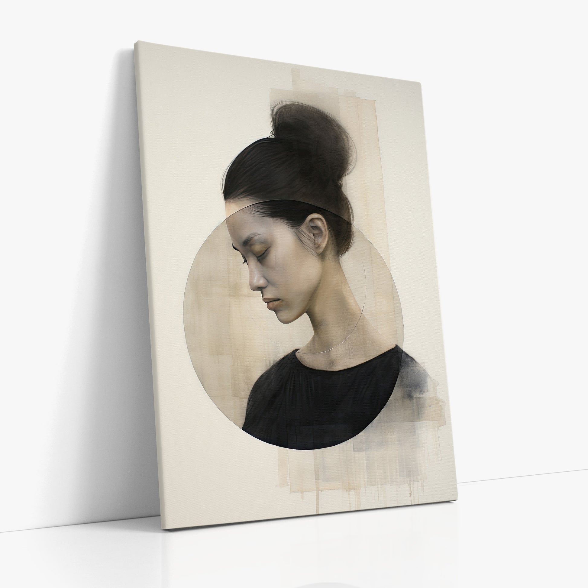 Serene Contemplation, 70x100cm Satin Canvas Art Reproduction Left Angle