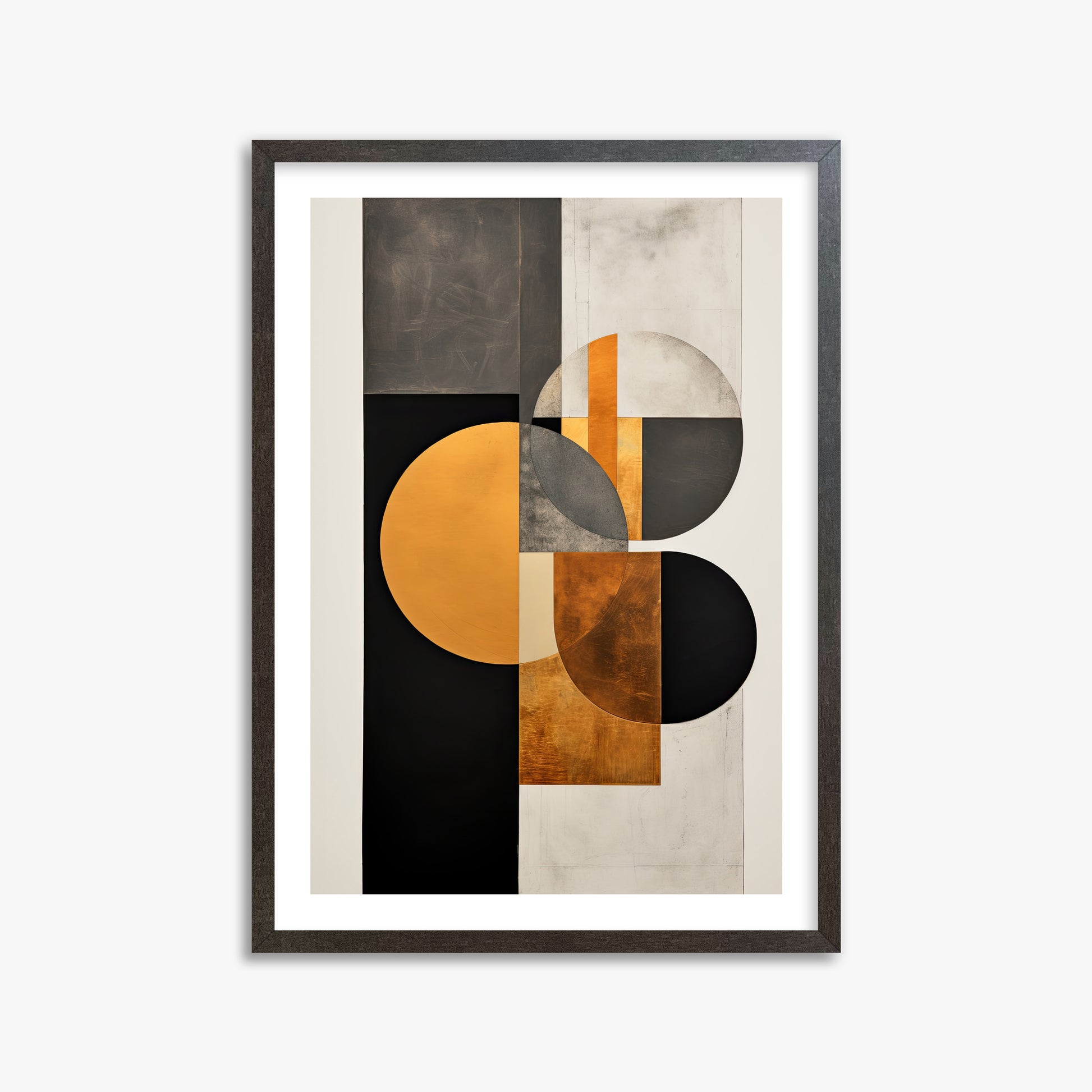 Golden Geometry, 50x70cm Framed Art Reproduction With Espresso Frame