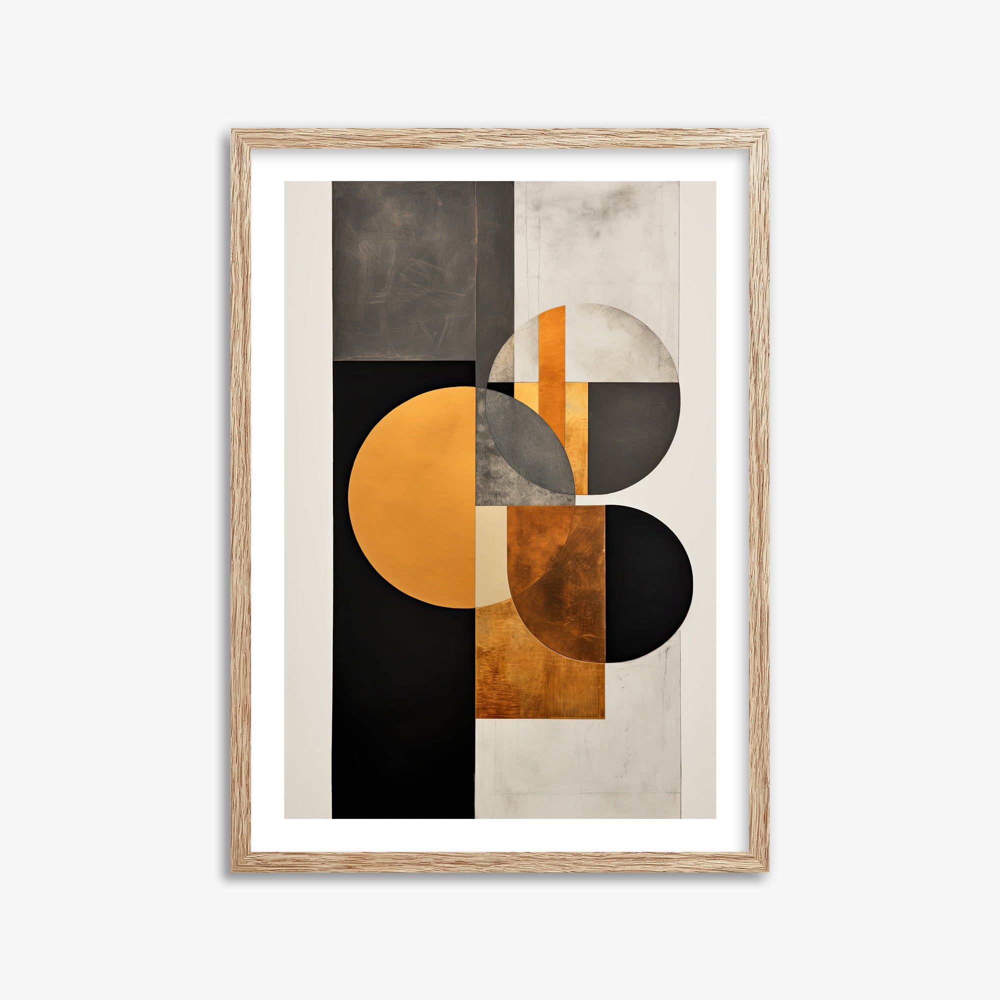 Golden Geometry, 50x70cm Framed Art Reproduction With Raw Oak Frame