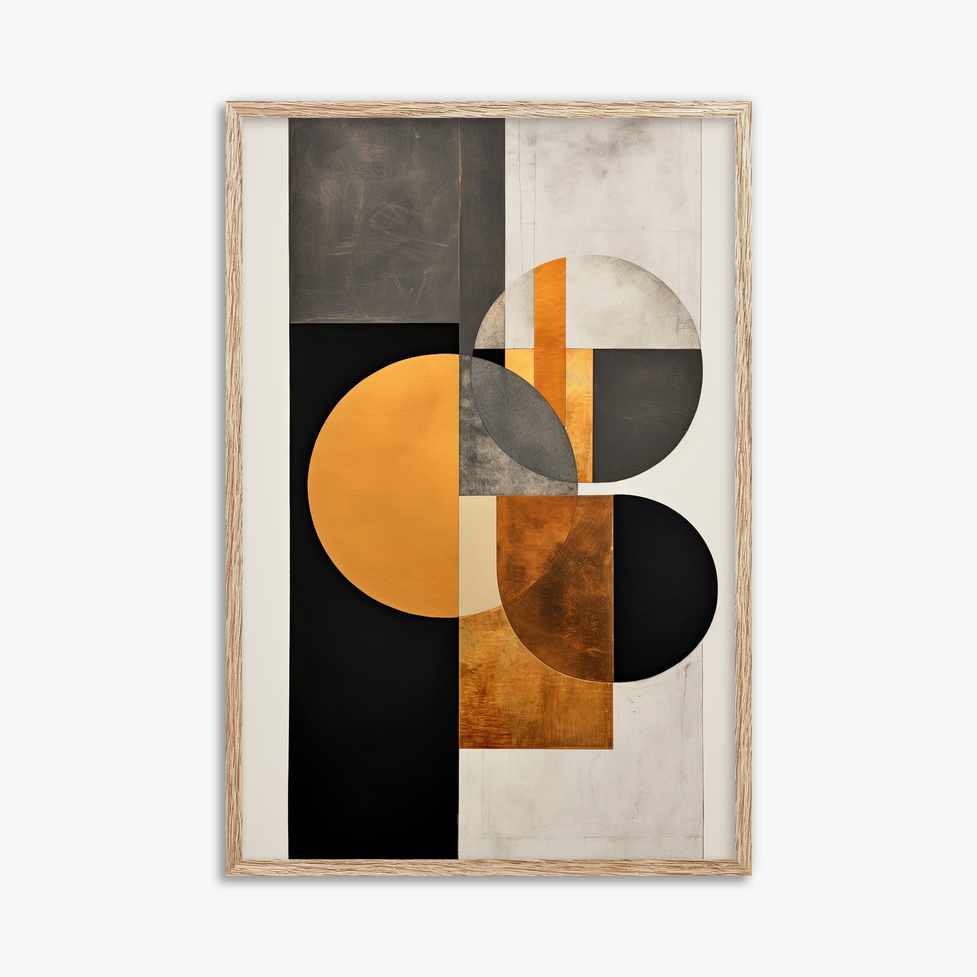 Golden Geometry, 61x91cm Framed Art Reproduction With Raw Oak Frame