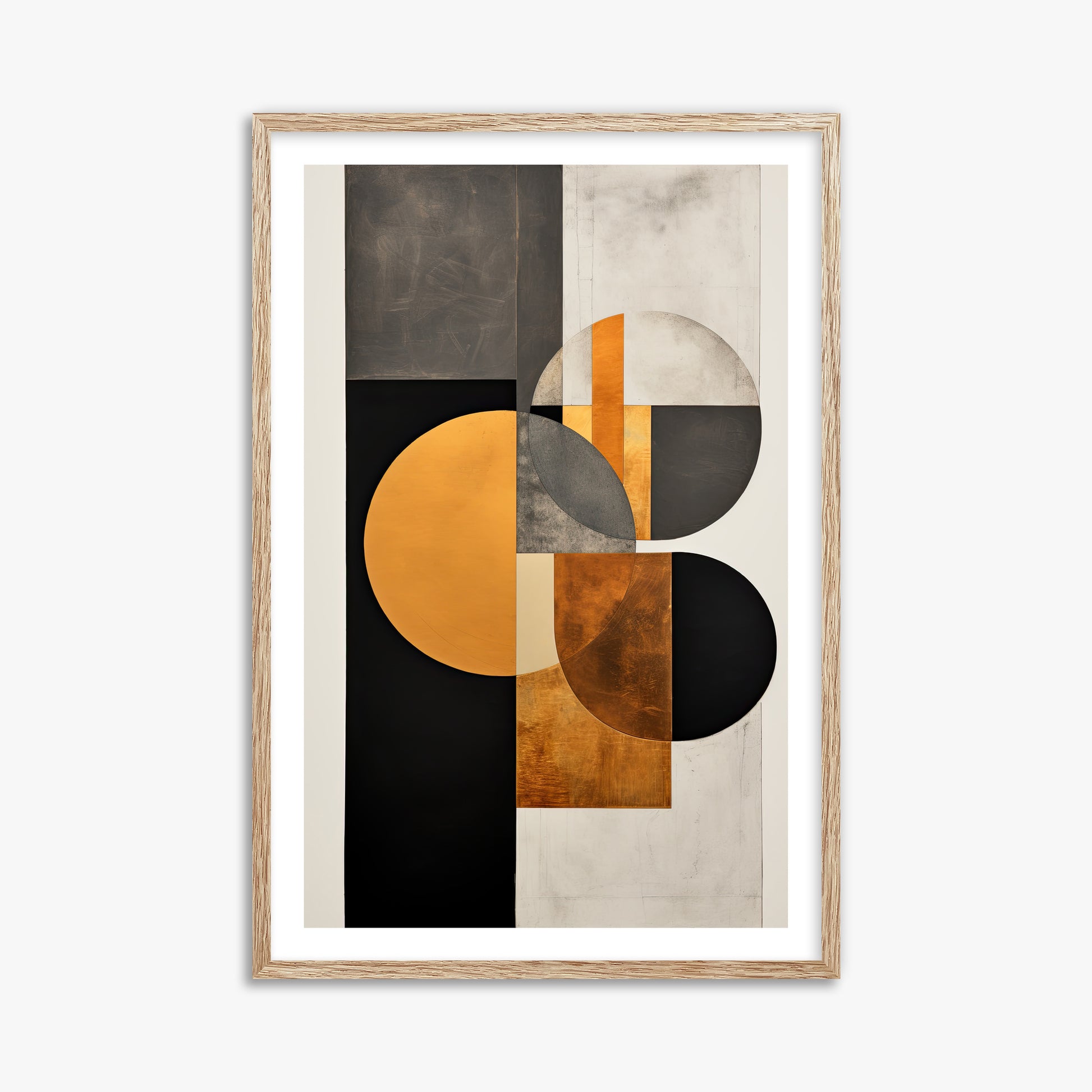 Golden Geometry, 61x91cm Framed Art Reproduction With Raw Oak Frame