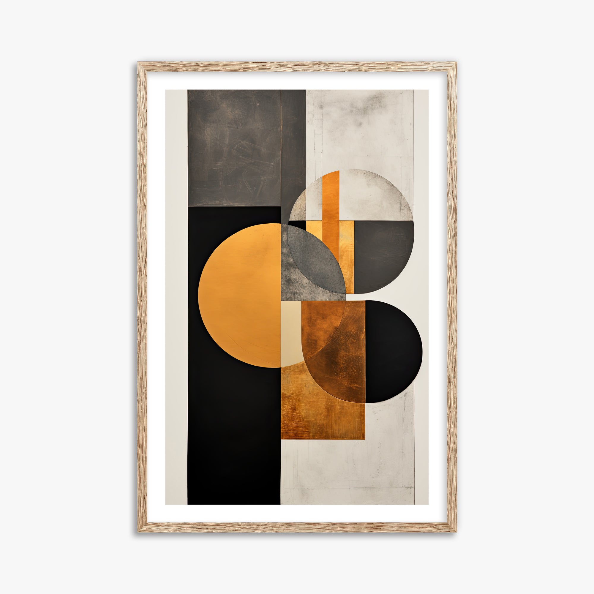 Golden Geometry, 61x91cm Framed Art Reproduction With Raw Oak Frame