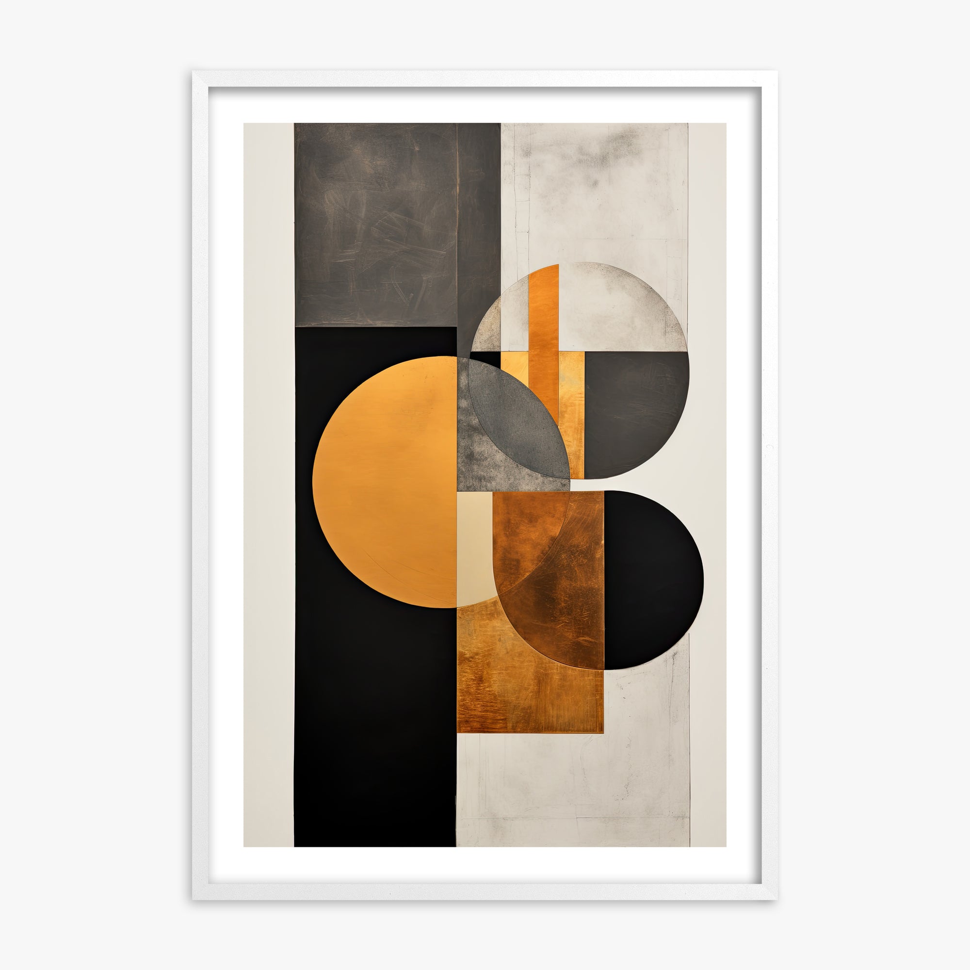 Golden Geometry, White Framed Poster With White Frame