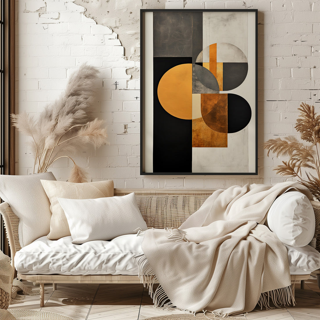 Golden Geometry, 50x70cm Framed Poster With Black Frame