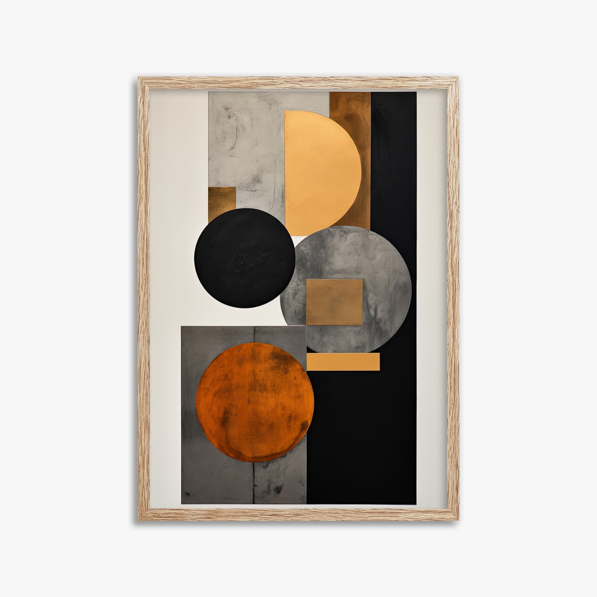Rust & Steel Convergence, 50x70cm Framed Art Reproduction With Raw Oak Frame