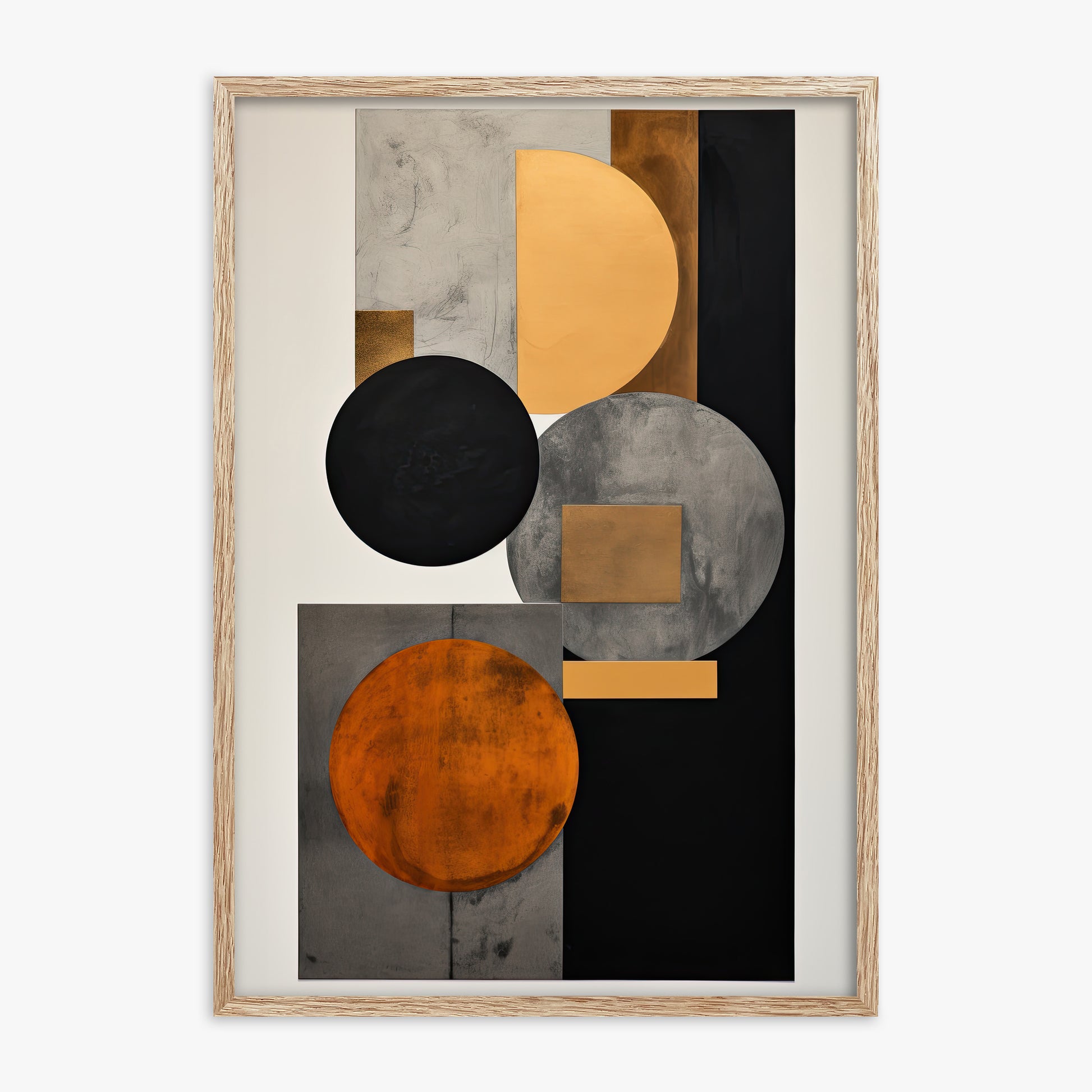 Rust & Steel Convergence, 70x100cm Framed Art Reproduction With Raw Oak Frame