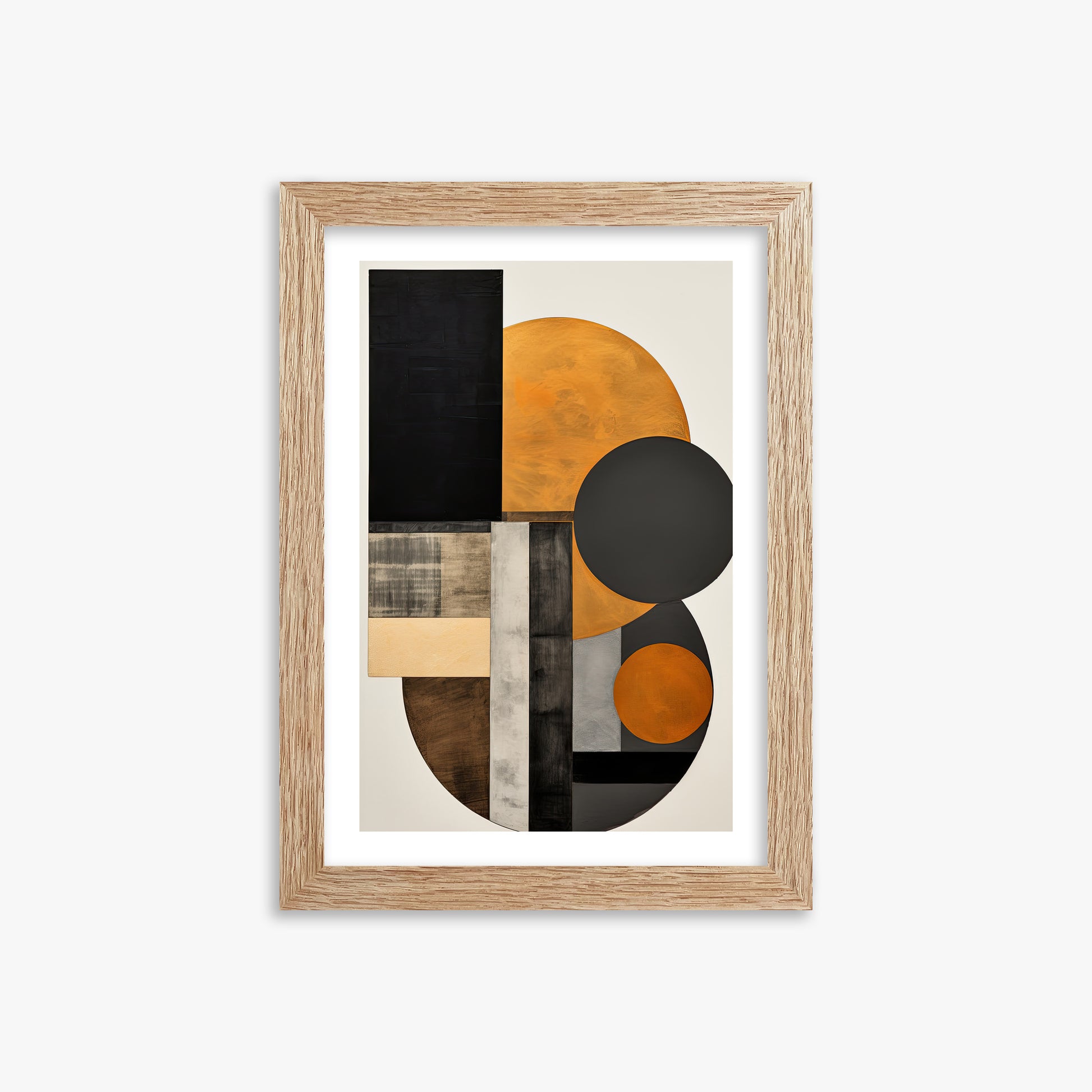 Amber Eclipse Geometry, 21x30cm Framed Art Reproduction With Raw Oak Frame