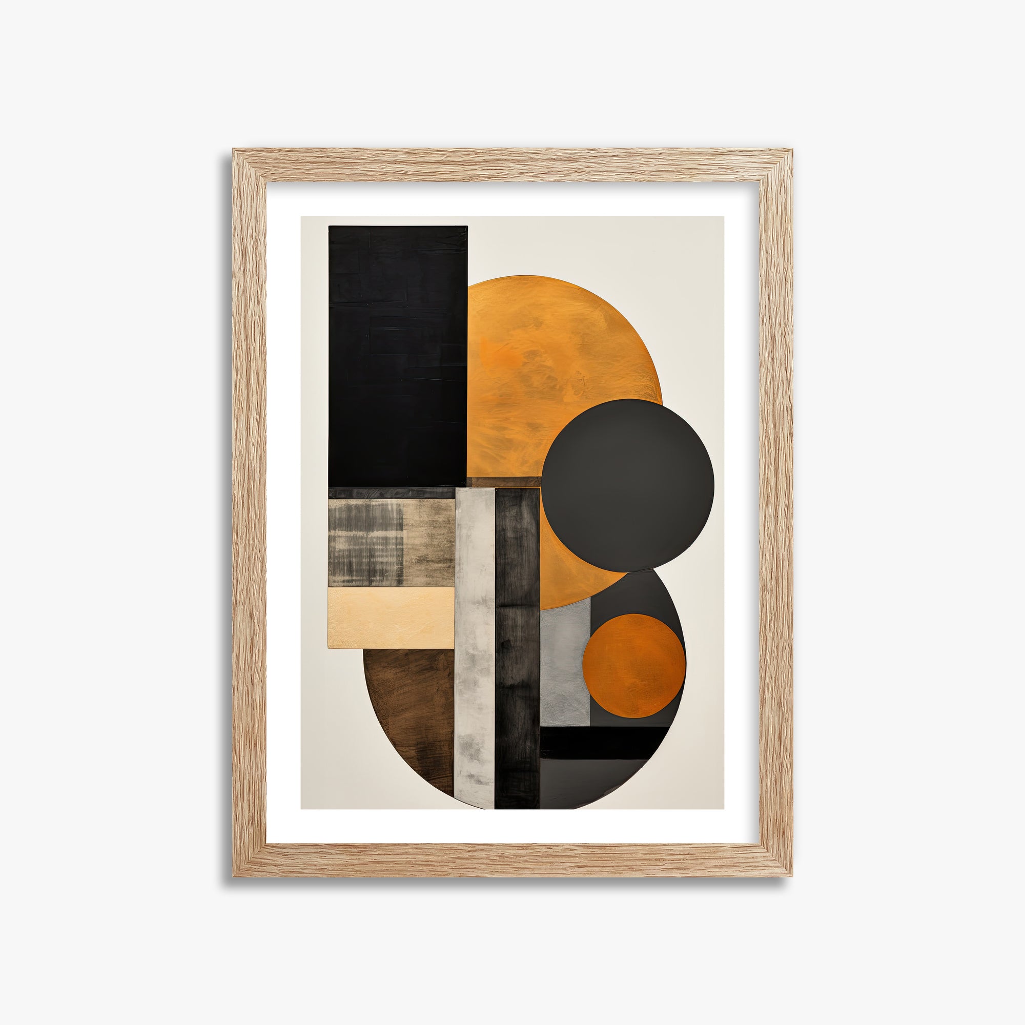 Amber Eclipse Geometry, 30x40cm Framed Art Reproduction With Raw Oak Frame