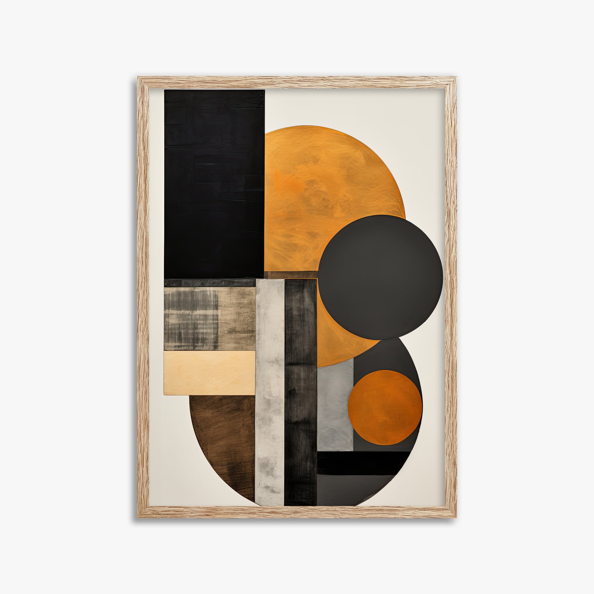 Amber Eclipse Geometry, 50x70cm Framed Art Reproduction With Raw Oak Frame