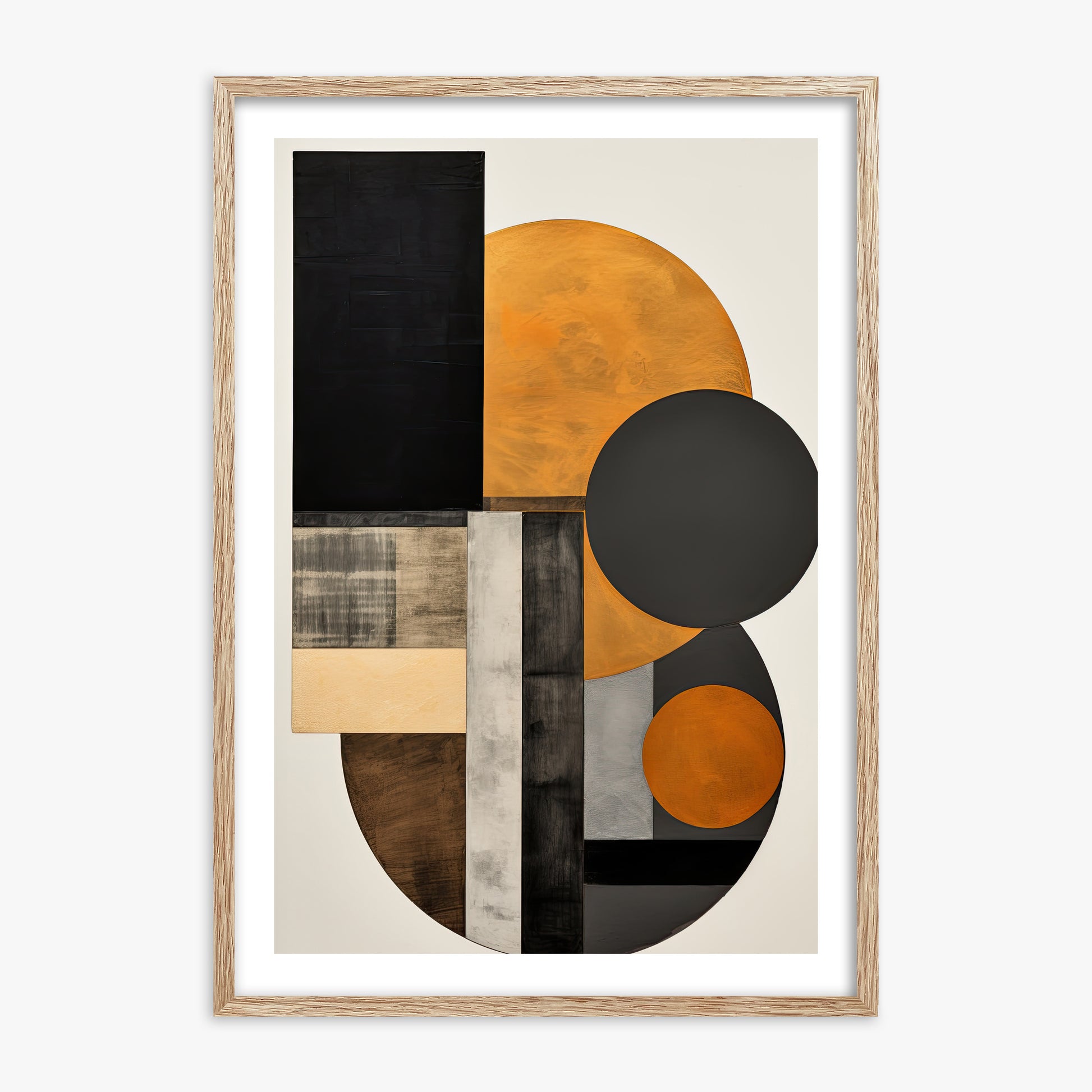 Amber Eclipse Geometry, 70x100cm Framed Art Reproduction With Raw Oak Frame