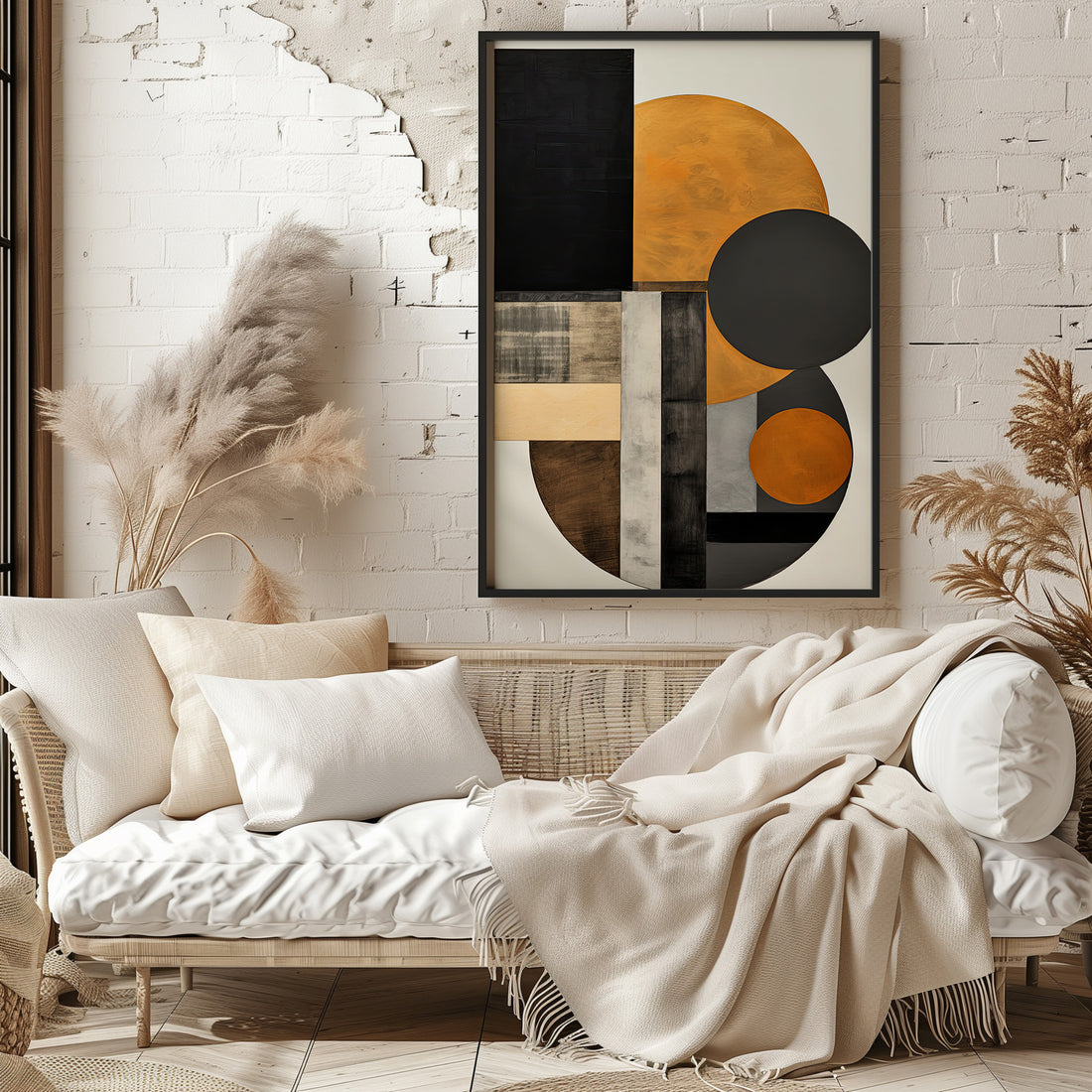 Amber Eclipse Geometry, 50x70cm Framed Poster With Black Frame