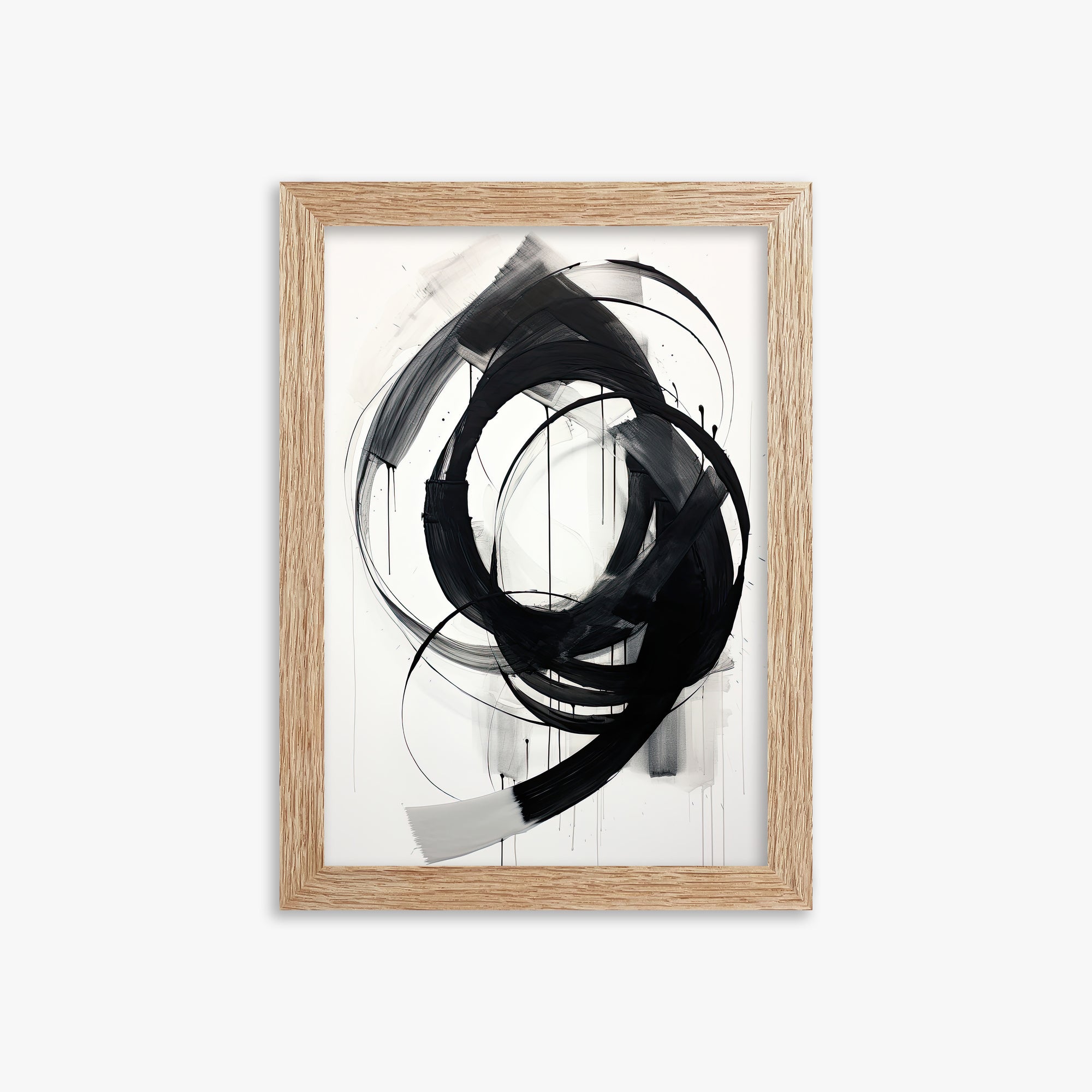 Ink Maelstrom, 21x30cm Framed Art Reproduction With Raw Oak Frame