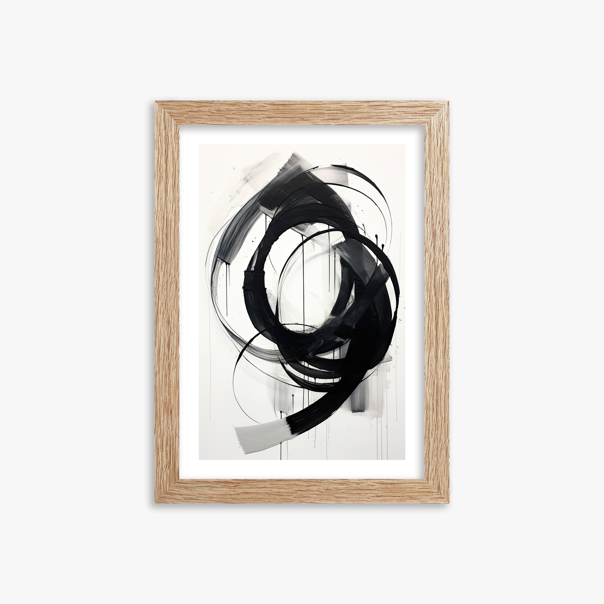 Ink Maelstrom, 21x30cm Framed Art Reproduction With Raw Oak Frame