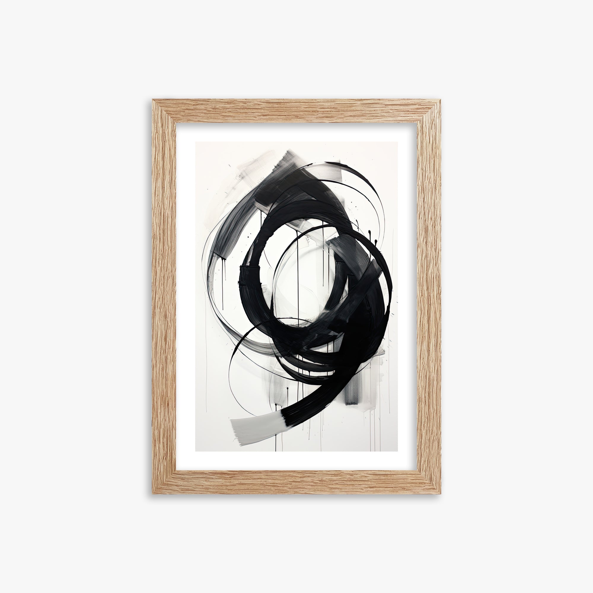 Ink Maelstrom, 21x30cm Framed Art Reproduction With Raw Oak Frame