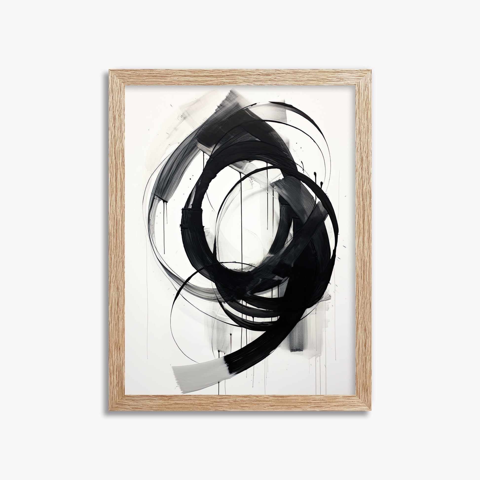 Ink Maelstrom, 30x40cm Framed Art Reproduction With Raw Oak Frame