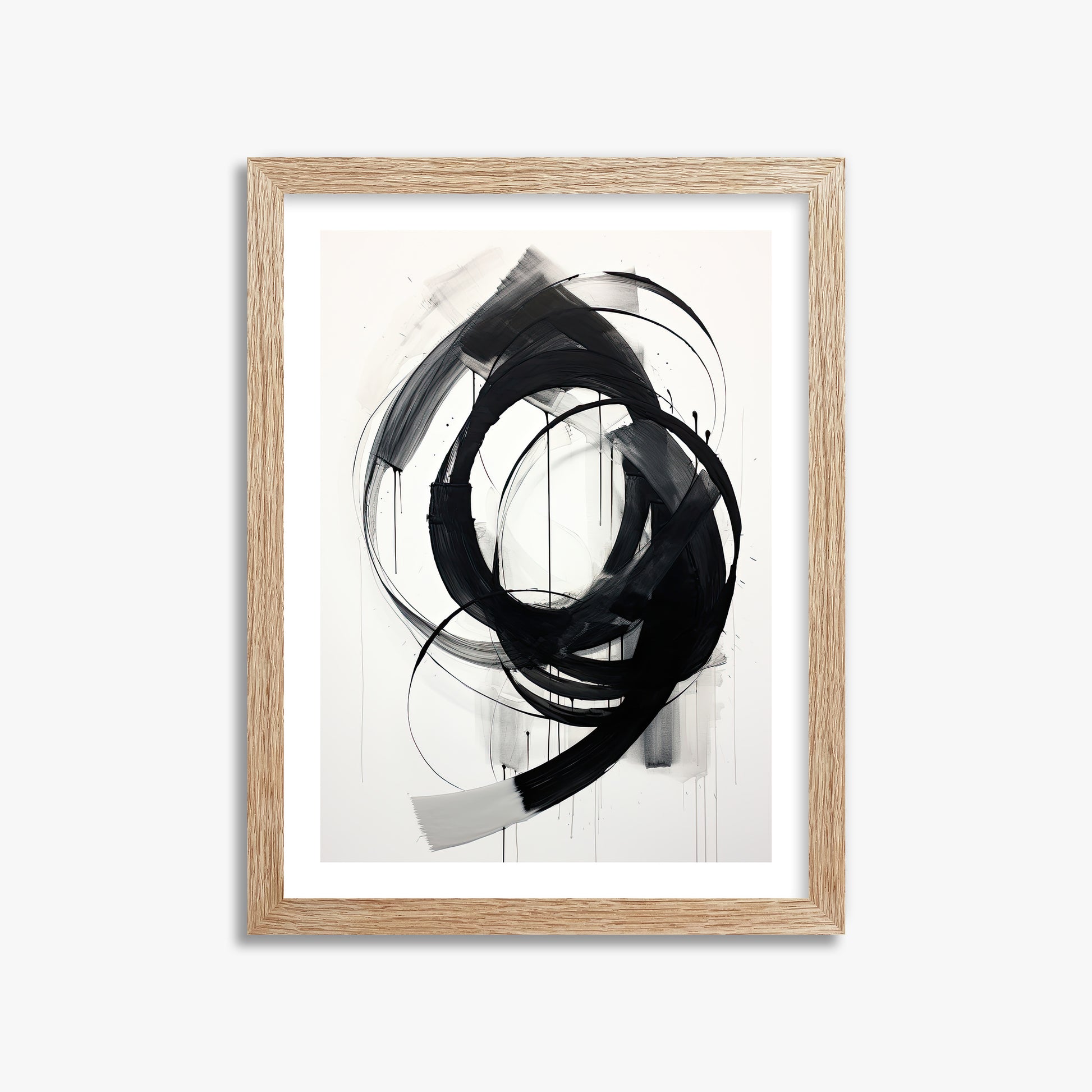 Ink Maelstrom, 30x40cm Framed Art Reproduction With Raw Oak Frame