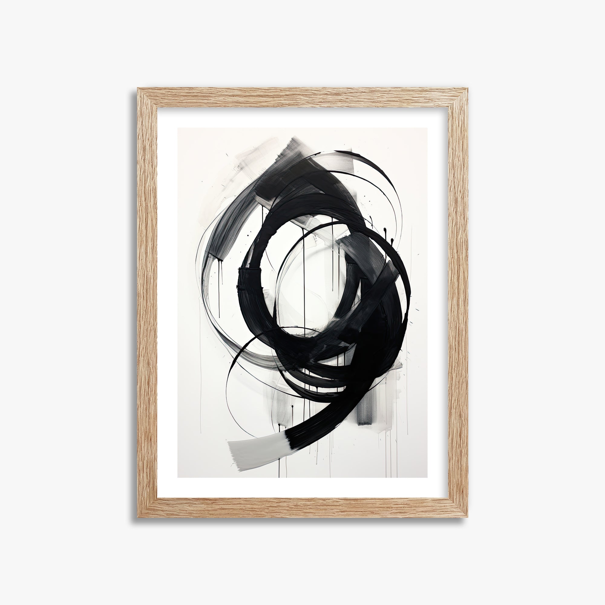 Ink Maelstrom, 30x40cm Framed Art Reproduction With Raw Oak Frame