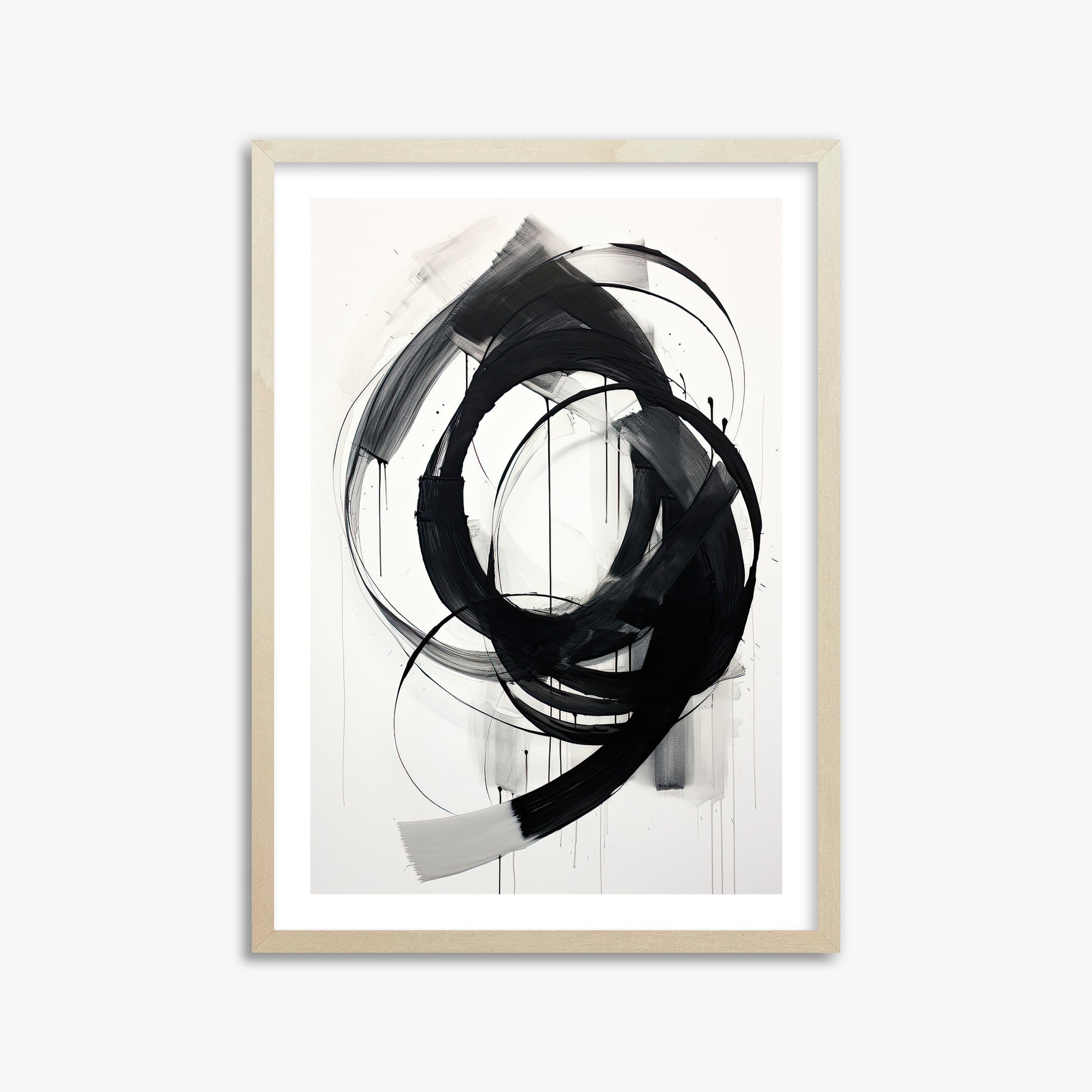 Ink Maelstrom, 50x70cm Framed Art Reproduction With Lime Wood Frame