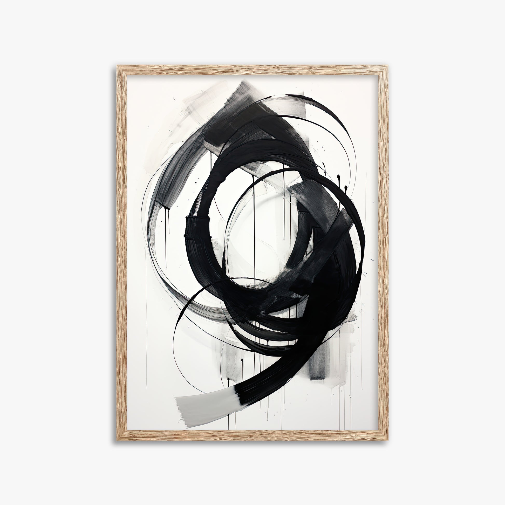Ink Maelstrom, 50x70cm Framed Art Reproduction With Raw Oak Frame
