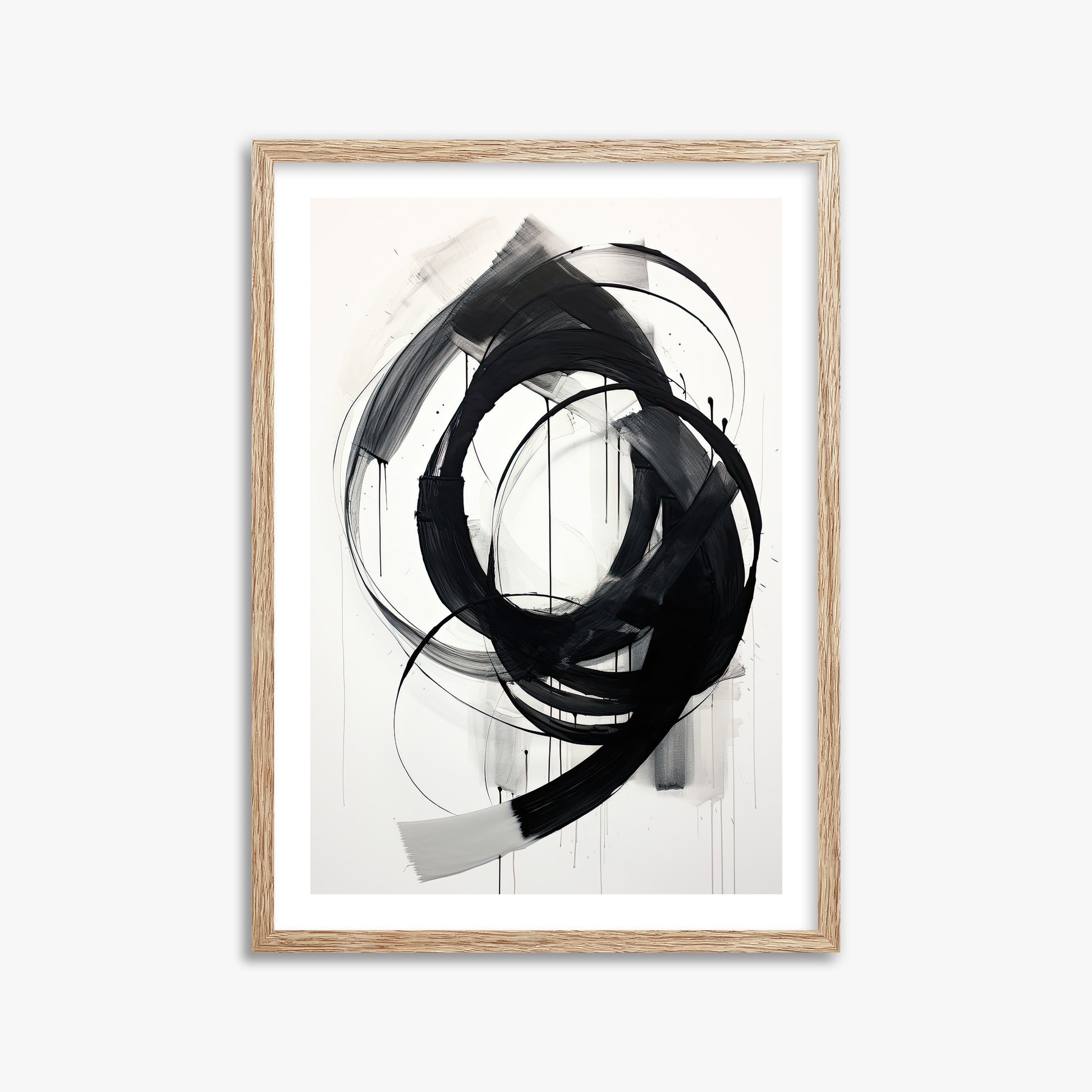 Ink Maelstrom, 50x70cm Framed Art Reproduction With Raw Oak Frame