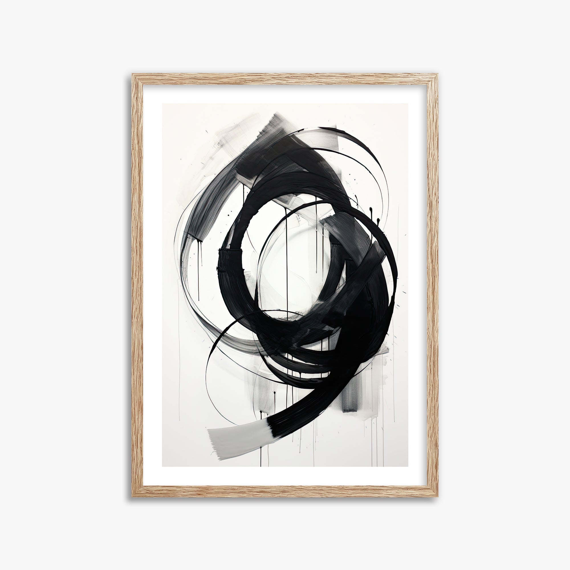 Ink Maelstrom, 50x70cm Framed Art Reproduction With Raw Oak Frame