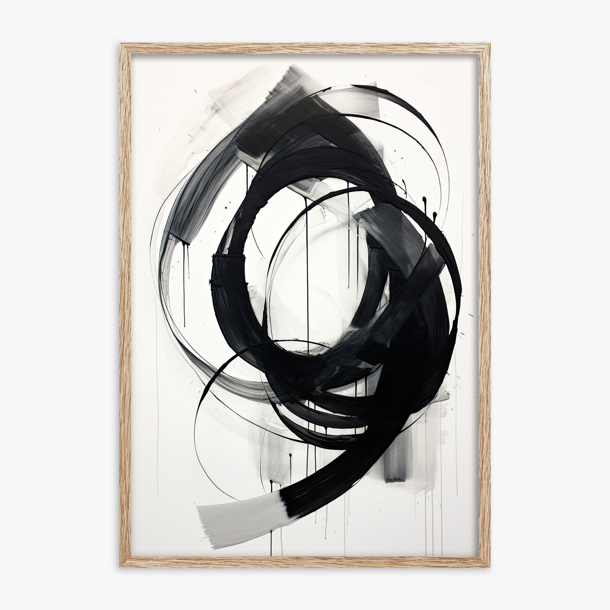 Ink Maelstrom, 70x100cm Framed Art Reproduction With Raw Oak Frame