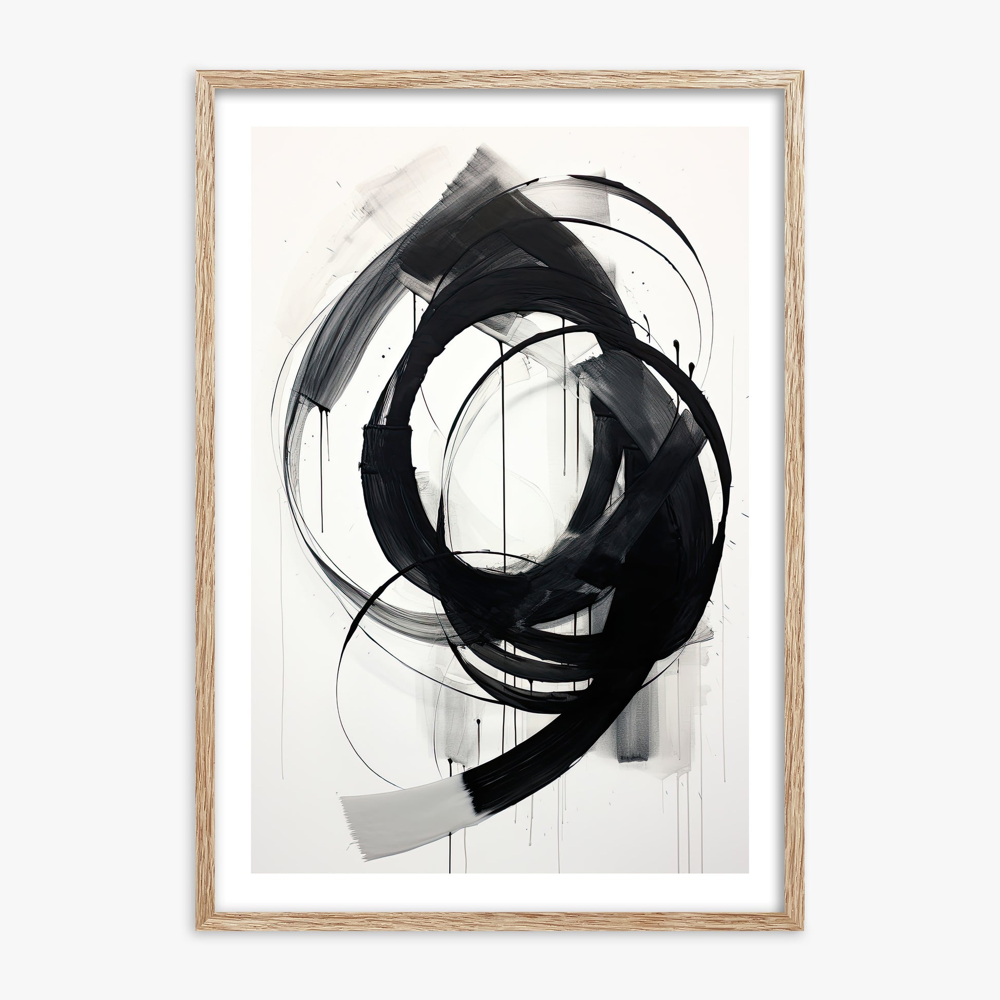 Ink Maelstrom, 70x100cm Framed Art Reproduction With Raw Oak Frame
