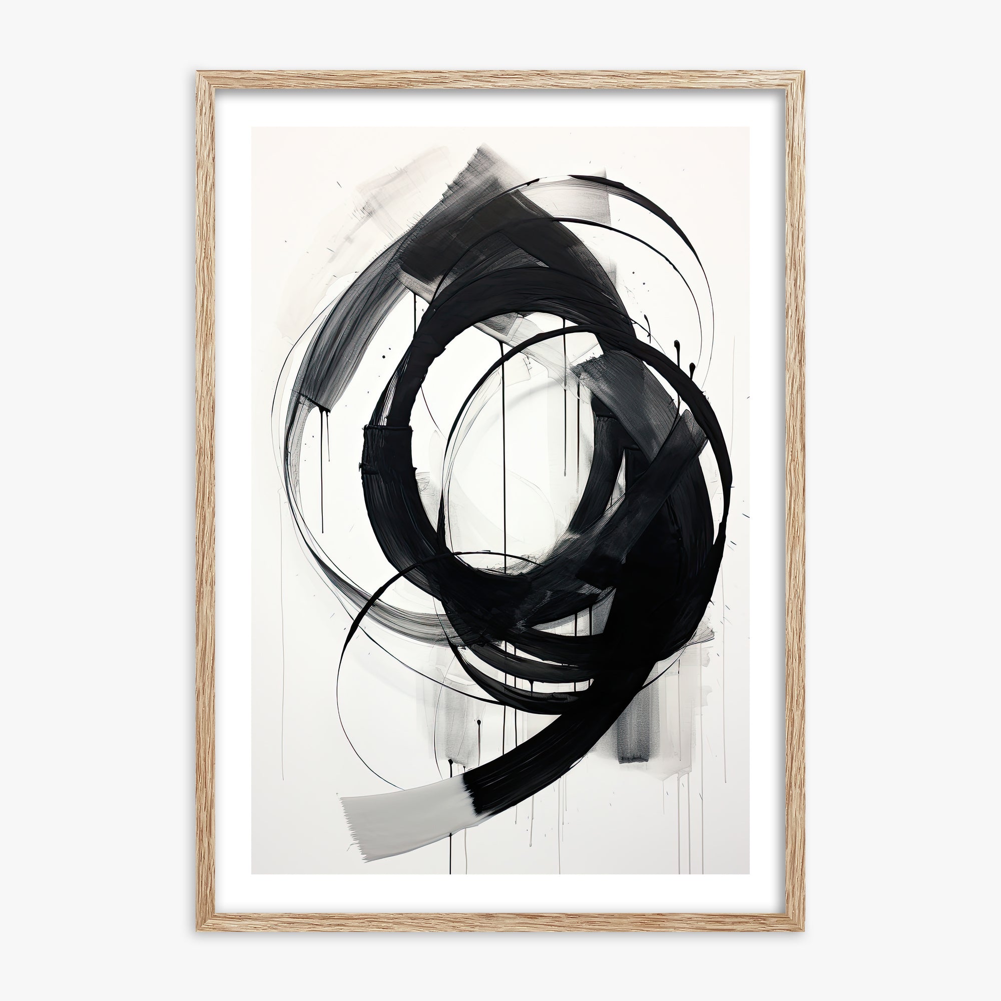 Ink Maelstrom, 70x100cm Framed Art Reproduction With Raw Oak Frame