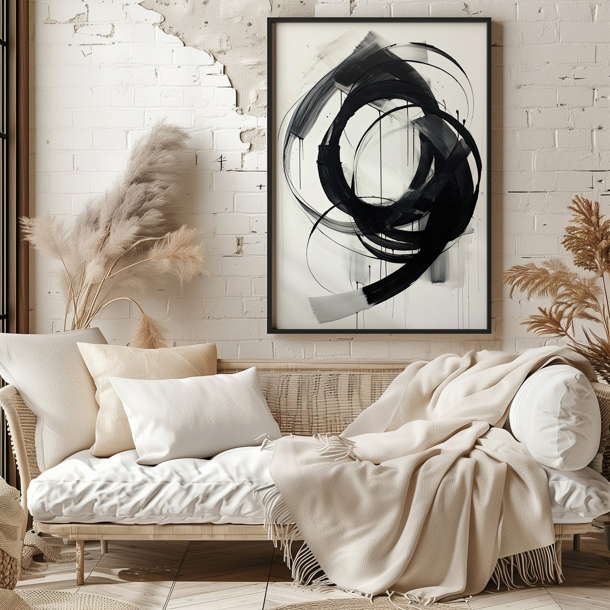 Ink Maelstrom — Gestural Zen Ensō Print | Japandi.Art