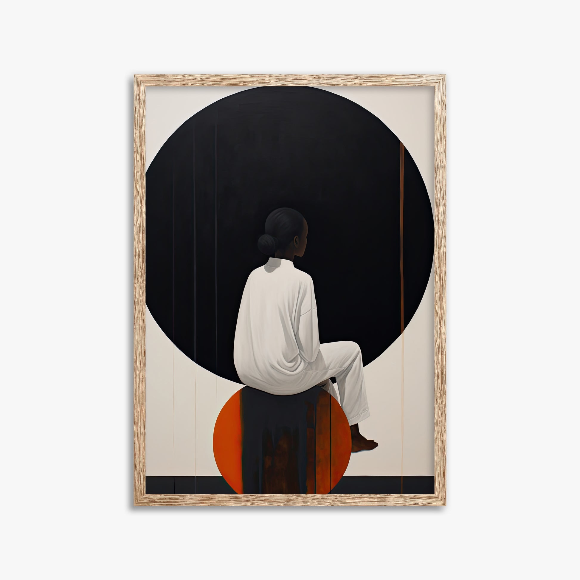 Contemplative Horizon, 50x70cm Framed Art Reproduction With Raw Oak Frame