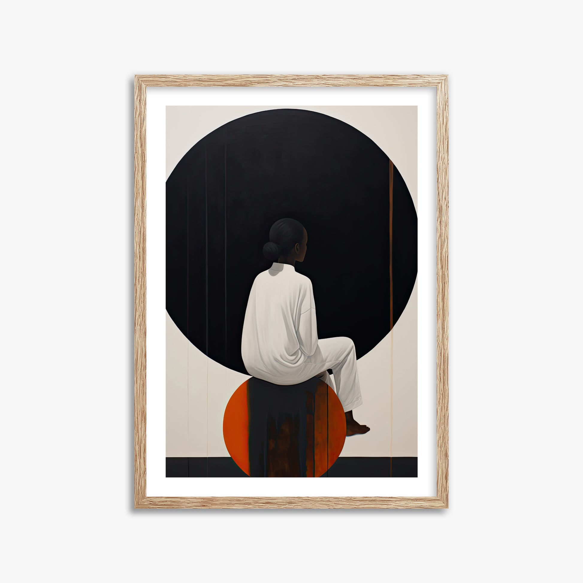 Contemplative Horizon, 50x70cm Framed Art Reproduction With Raw Oak Frame