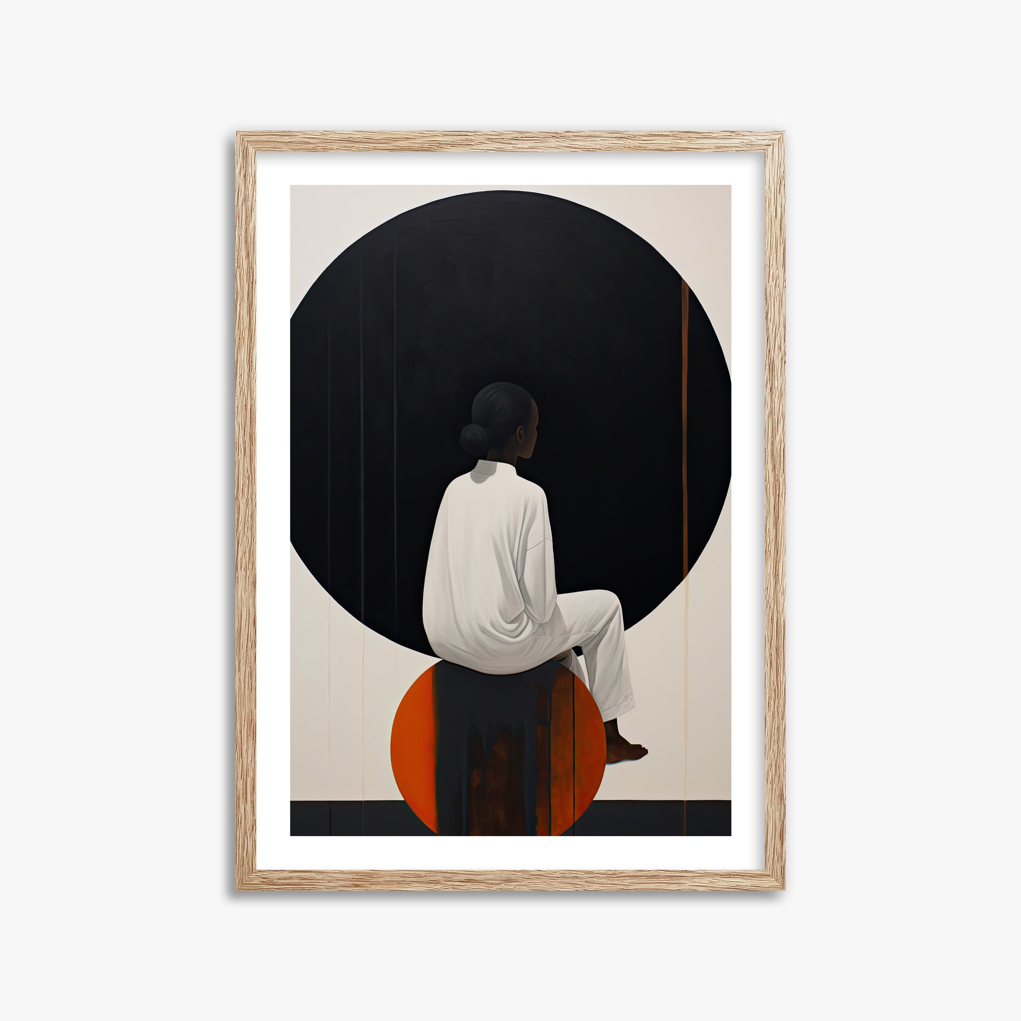 Contemplative Horizon, 50x70cm Framed Art Reproduction With Raw Oak Frame