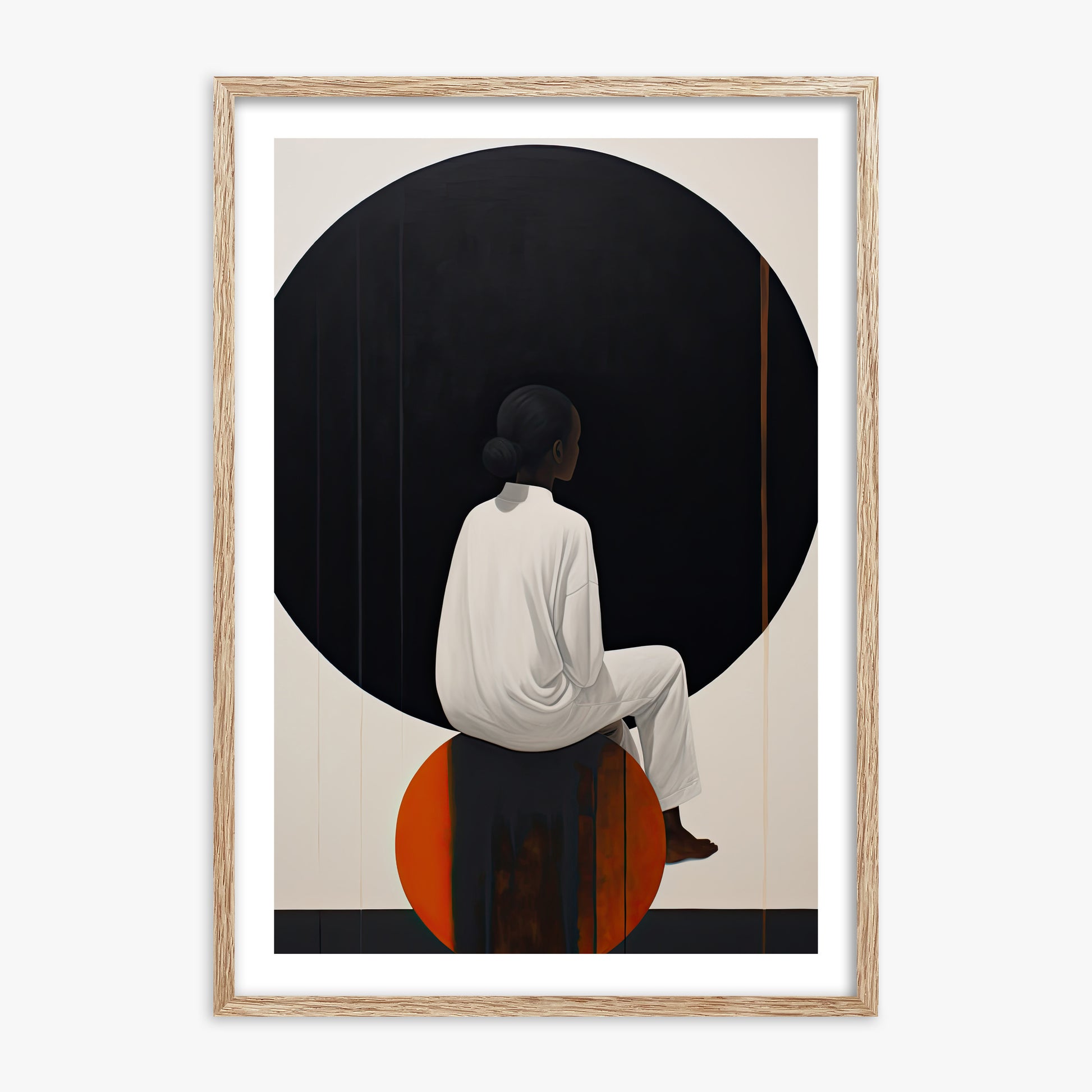Contemplative Horizon, 70x100cm Framed Art Reproduction With Raw Oak Frame