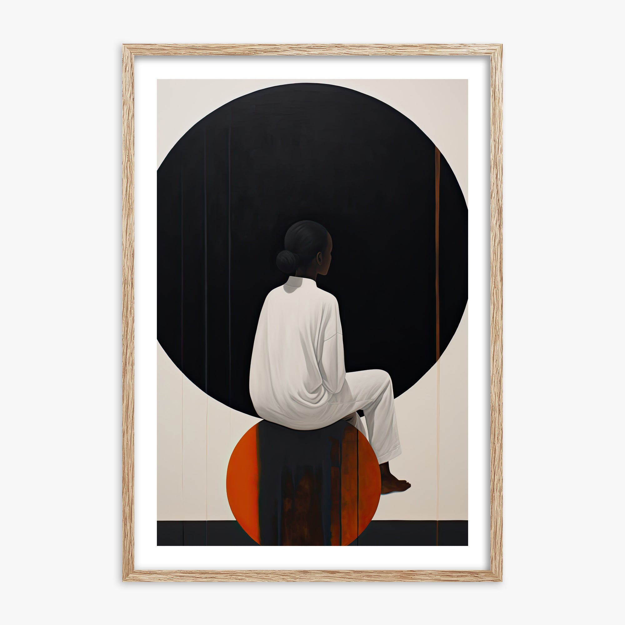 Contemplative Horizon, 70x100cm Framed Art Reproduction With Raw Oak Frame