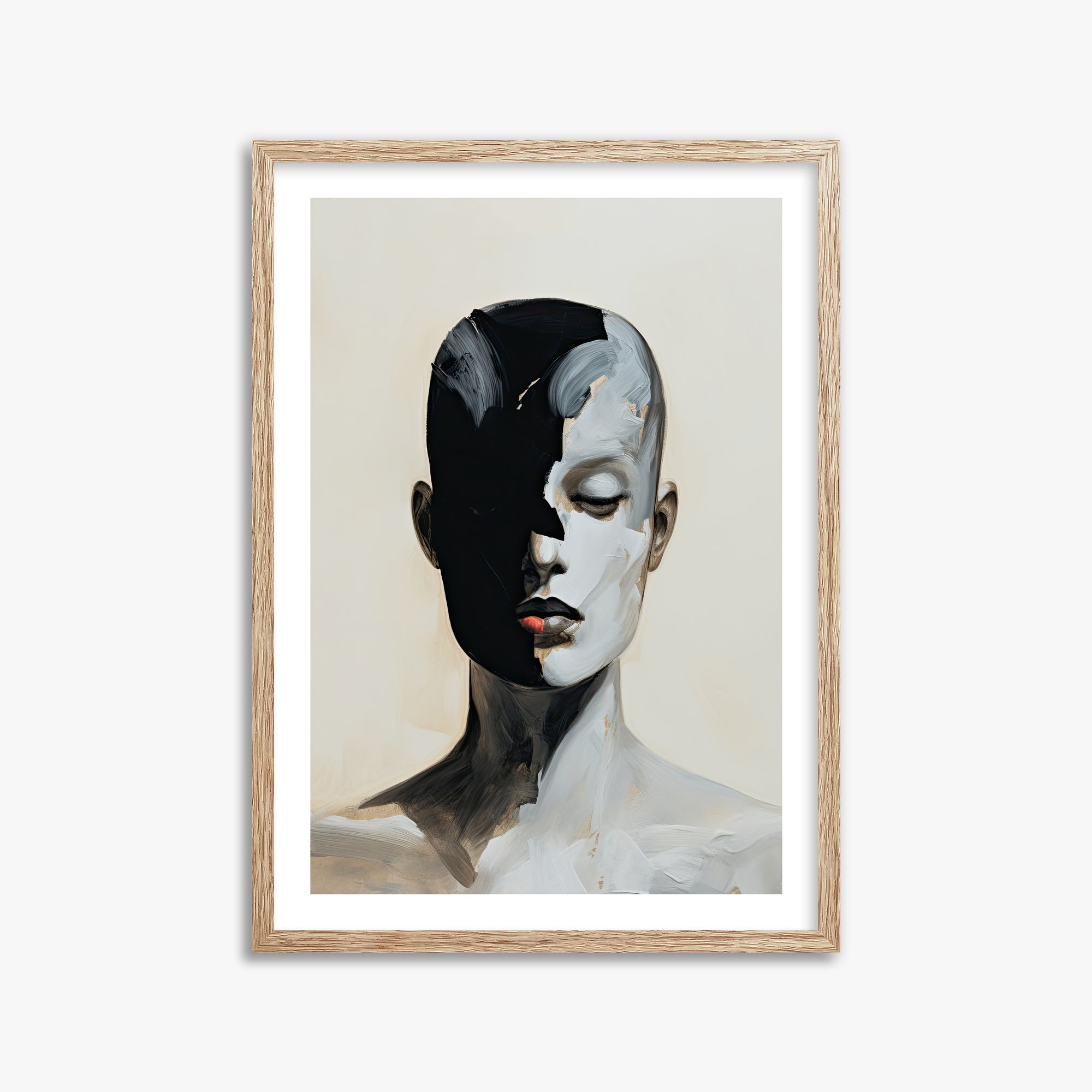 Masked Echo, 50x70cm Framed Art Reproduction With Raw Oak Frame